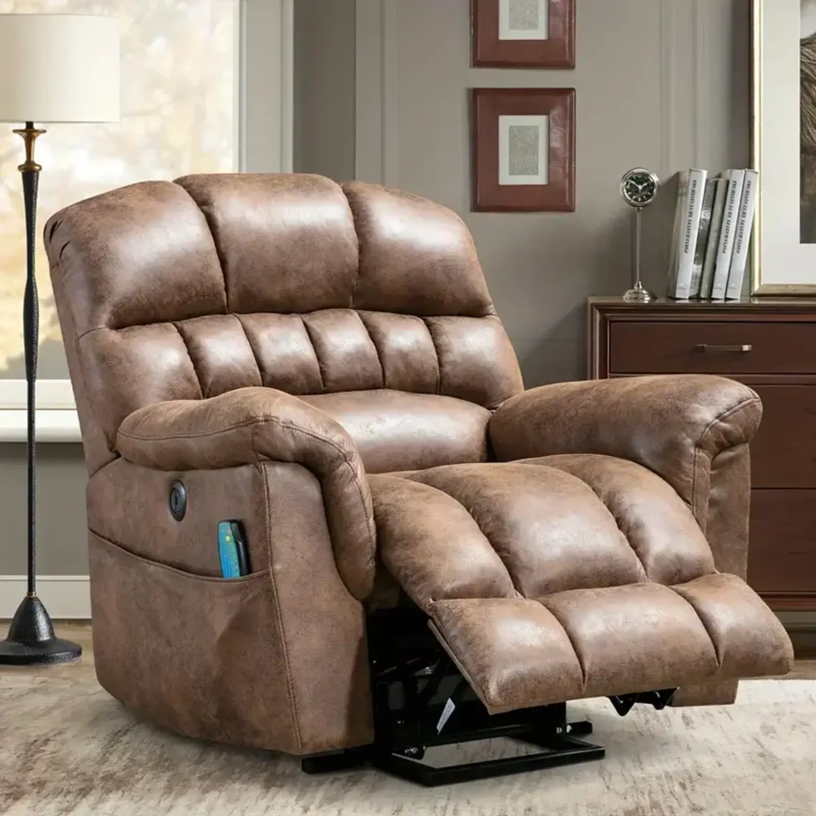 210XM201858 - Super Soft Brown Electric Leisure Sofa Recliner With Massage and Heating