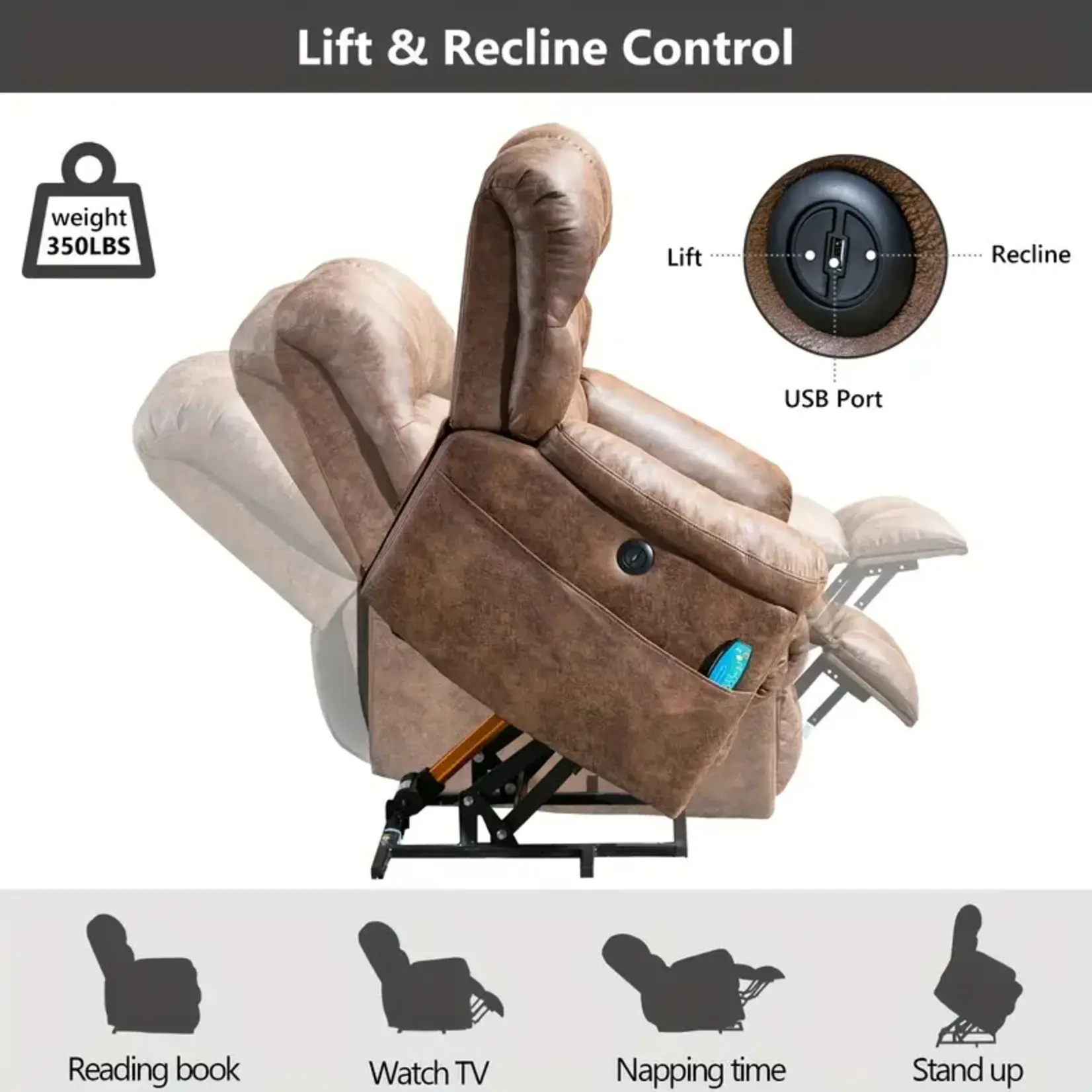 210XM201858 - Super Soft Brown Electric Leisure Sofa Recliner With Massage and Heating