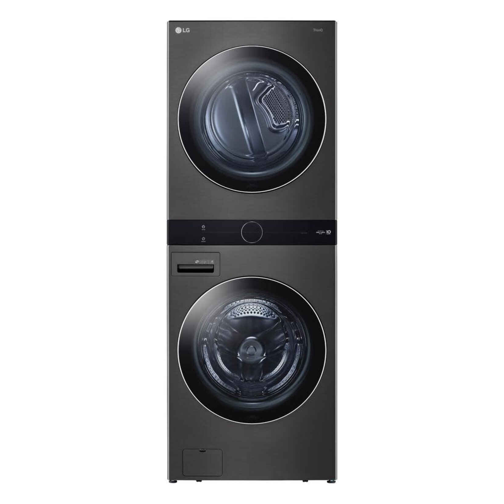 LG *WKEX200HBA WashTower Stacked SMART Laundry Center 4.5 Cu.Ft. Front Load Washer & 7.4 Cu.Ft. Electric Dryer in Black Steel w/ Steam