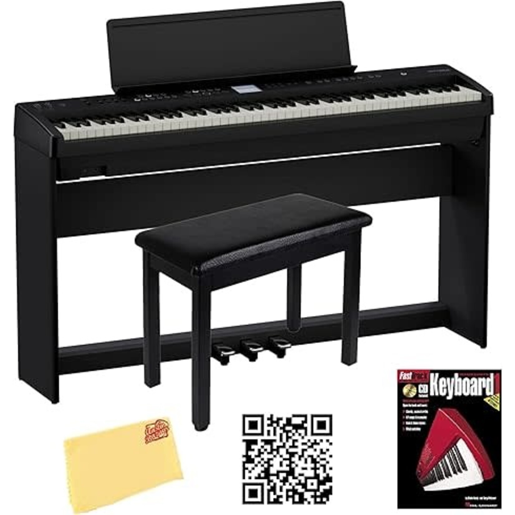 Roland FP-E50 88-Key Digital Piano - Black Bundle with Roland KSFE-50 Stand, Roland KPD-70 Three Pedal Unit, Bench, Online Piano Lessons, Instructional DVD, and Austin Bazaar Polishing Cloth