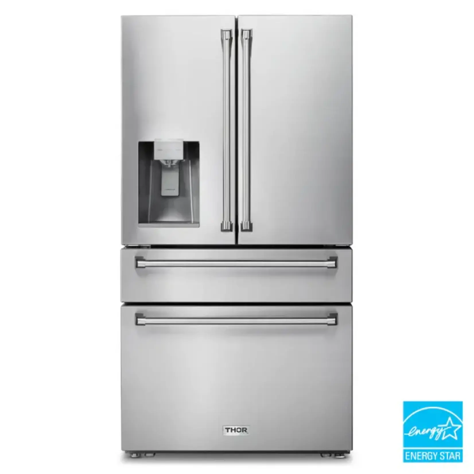 #TRF3601FD Thor Kitchen 36 in. 22 cu. ft. French Door Refrigerator in Stainless Steel Counter Depth with Ice Maker and Water Dispenser