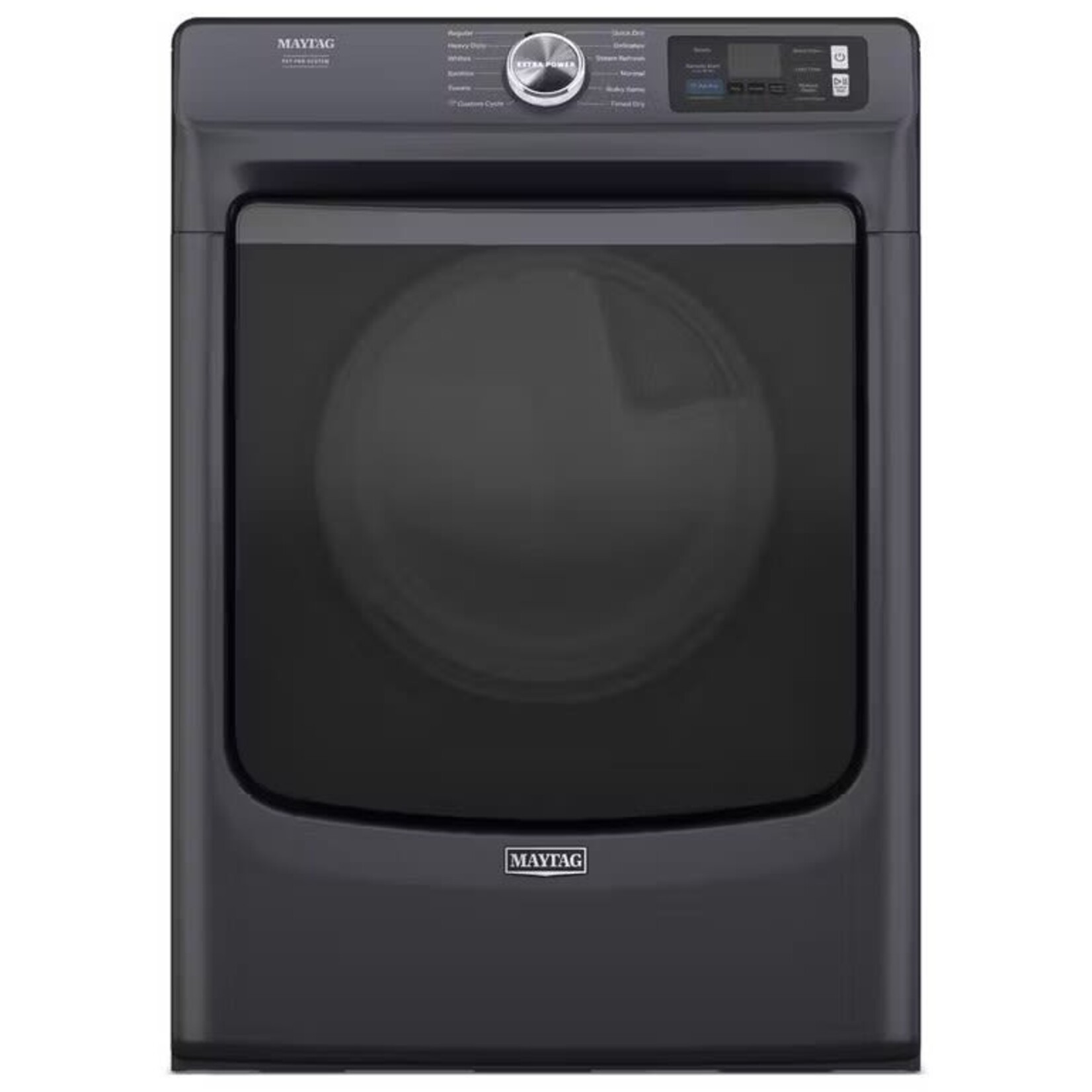 Maytag #MED7020RF MayTag 27 Inch Smart Pet Pro Front Load Electric Dryer with 7.4 cu. ft. Capacity, Steam Cycle, Quick Dry, Remote Start, Drum Light, Advanced Moisture Sensing and Energy Star Certified:Midnight Steel