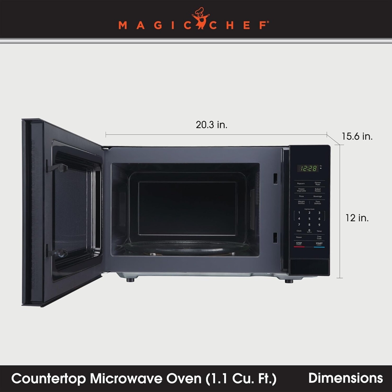 MC110MB Magic Chef Countertop Microwave Oven, Small and Compact, 1000 Watt, 1.1 Cu Ft, Black