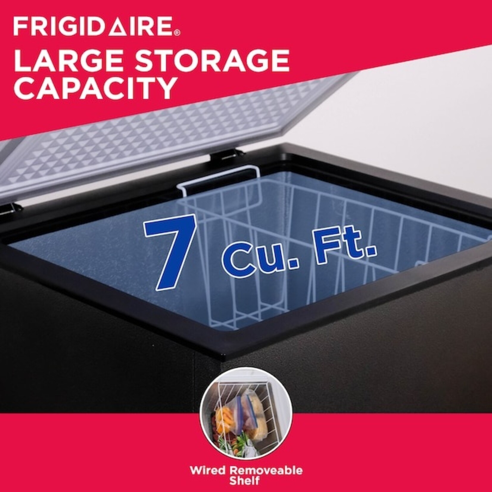 Frigidaire #EFRF7013 Frigidaire 7 Cu. Ft. Chest Freezer, Granite Design Deep Freezer With Adjustable Thermostat, Easy Defrost Drain And Removable Wire Basket