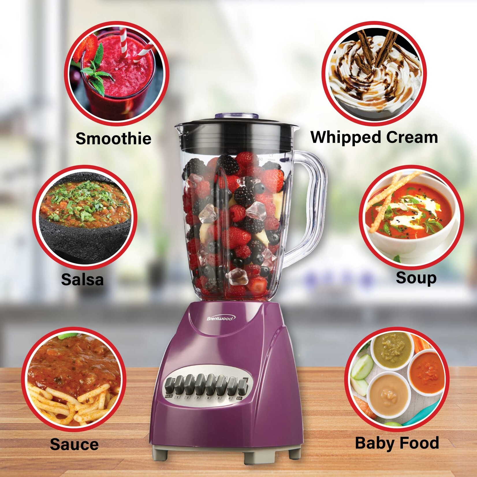#JB-220PR Brentwood® BTWJB220PR 50-Ounce 12-Speed + Pulse Blender (Purple)