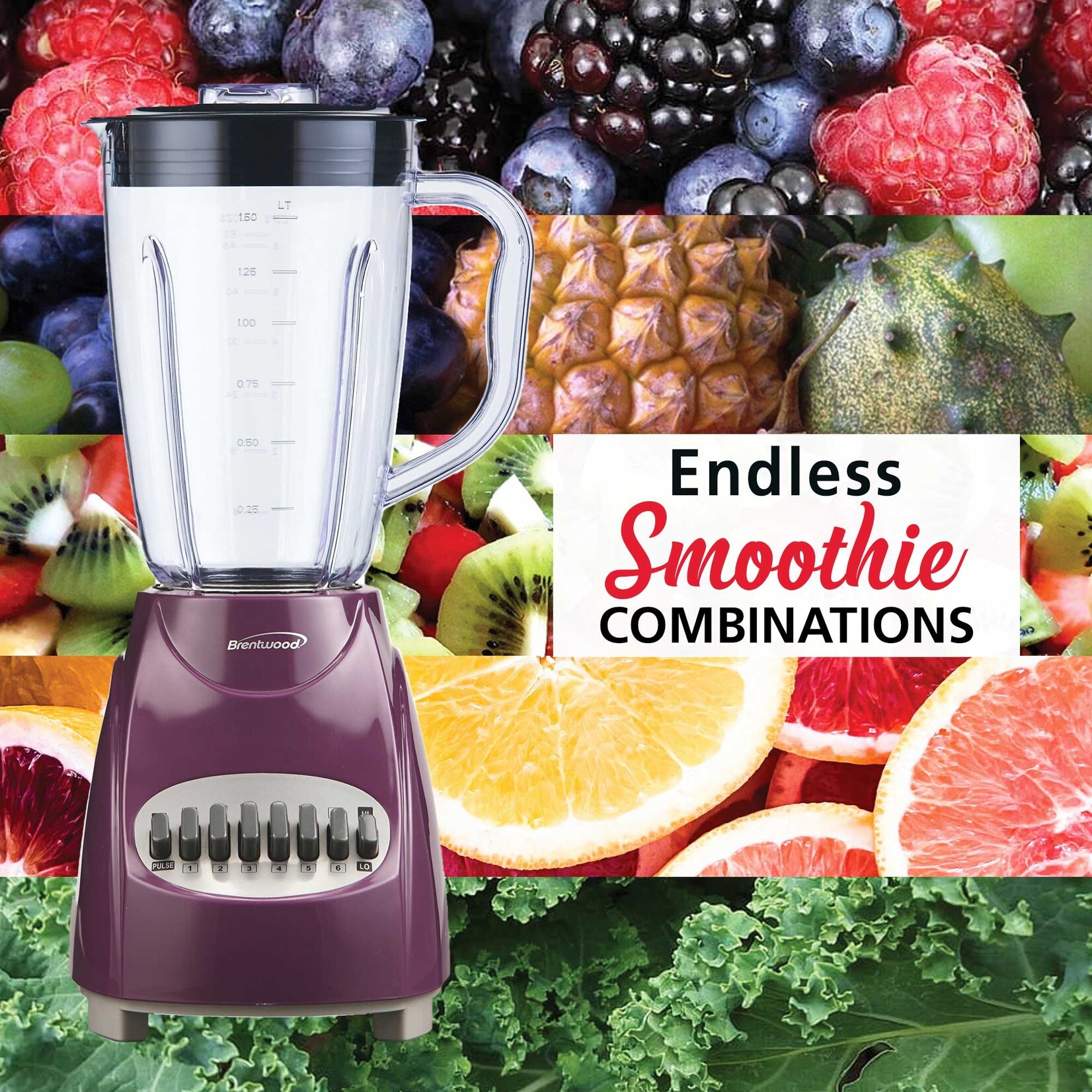 #JB-220PR Brentwood® BTWJB220PR 50-Ounce 12-Speed + Pulse Blender (Purple)