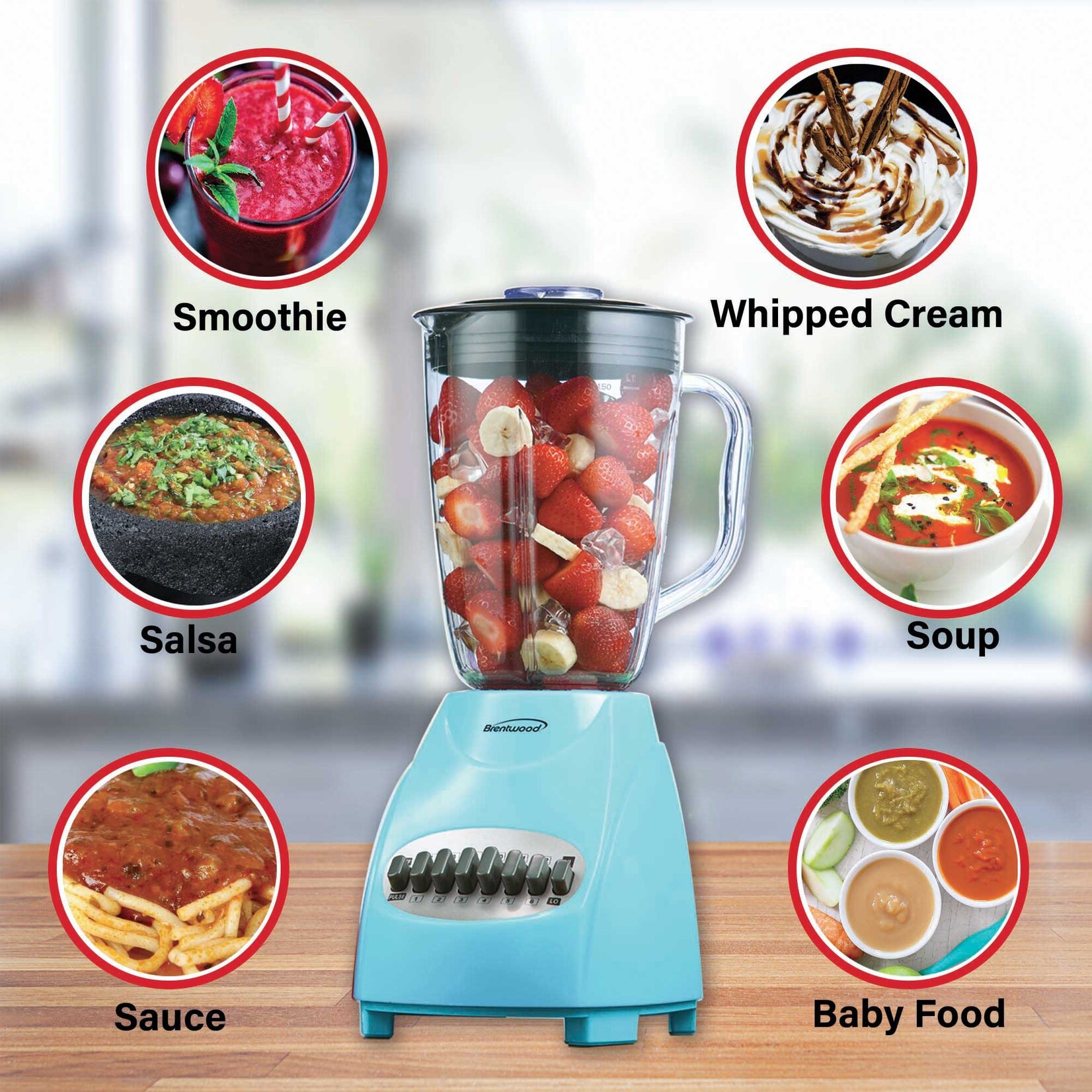 #JB-220BL Brentwood® BTWJB220BL 50-oz 12-Speed Countertop Blender (Blue)