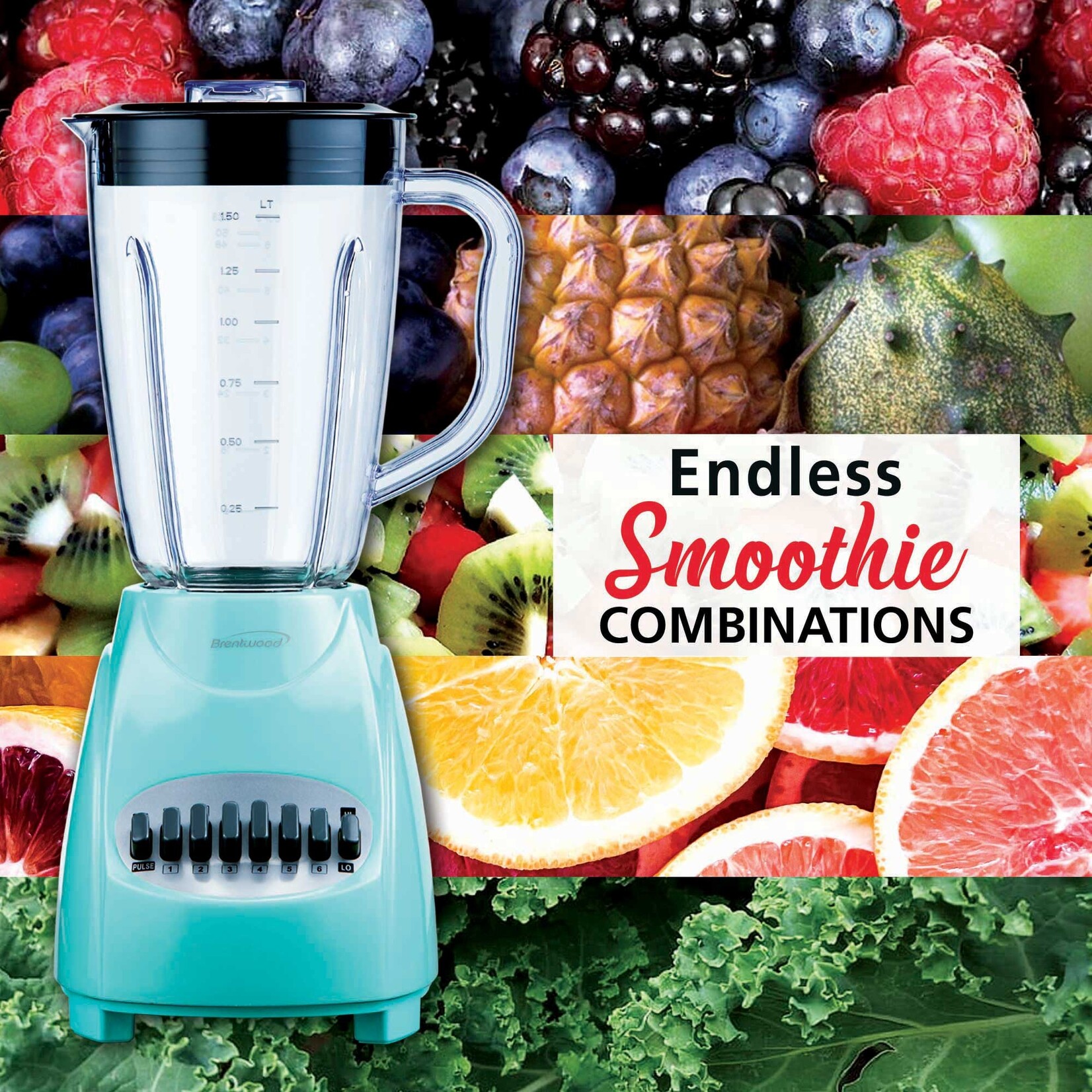 #JB-220BL Brentwood® BTWJB220BL 50-oz 12-Speed Countertop Blender (Blue)