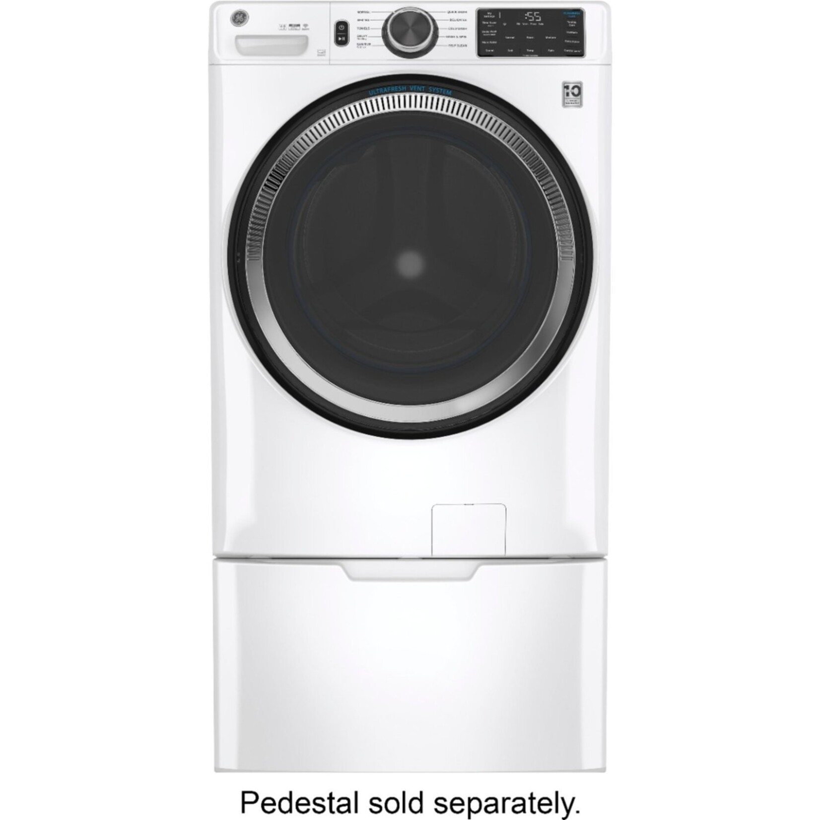 GE #GFW650SSNWW GE® ENERGY STAR 5.0 cu. ft. Capacity Smart Front Load ® Washer with UltraFresh Vent System with OdorBlock™ and Sanitize w/Oxi