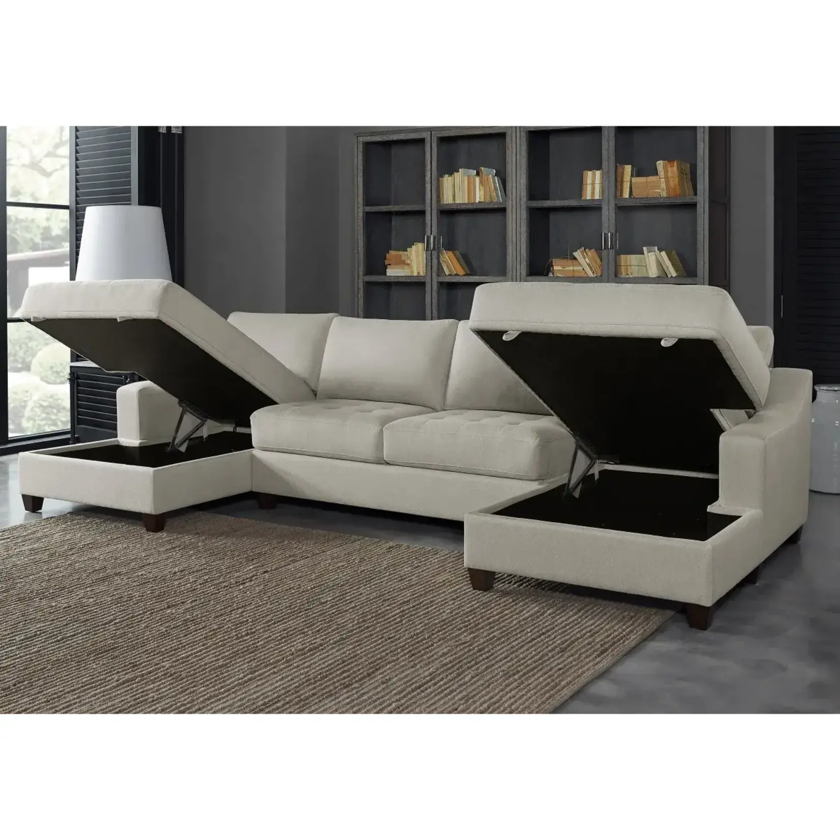 #1435202 Davenport 3-Piece Fabric Sectional with 2 Storage Chaise