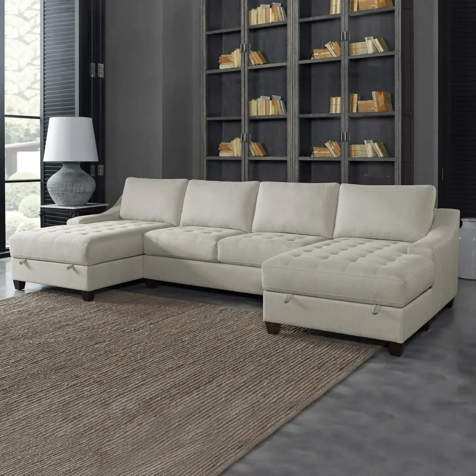 #1435202 Davenport 3-Piece Fabric Sectional with 2 Storage Chaise
