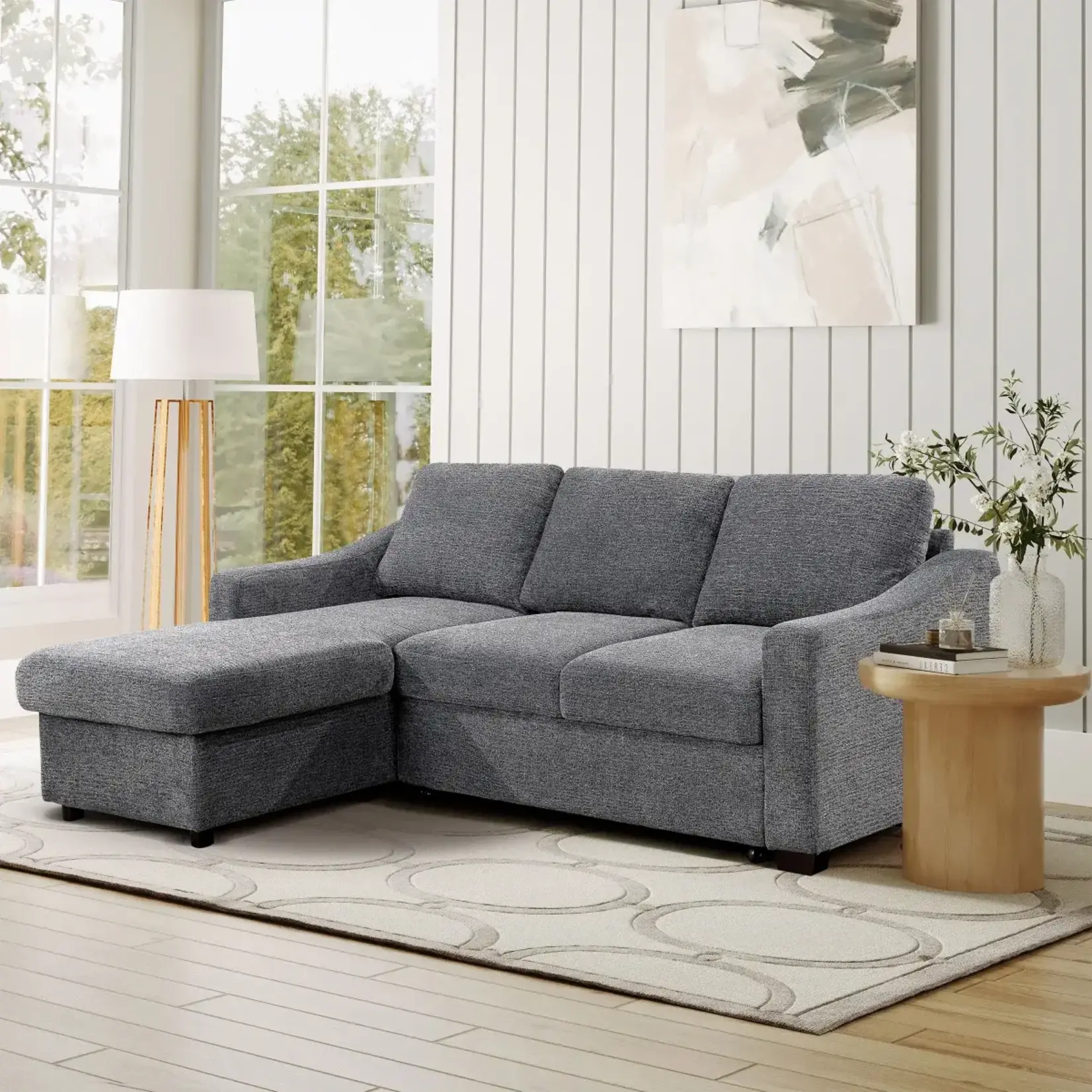 #1752615 Coddle Aria Fabric Sleeper Sofa with Reversible Chaise and Storage, Gray