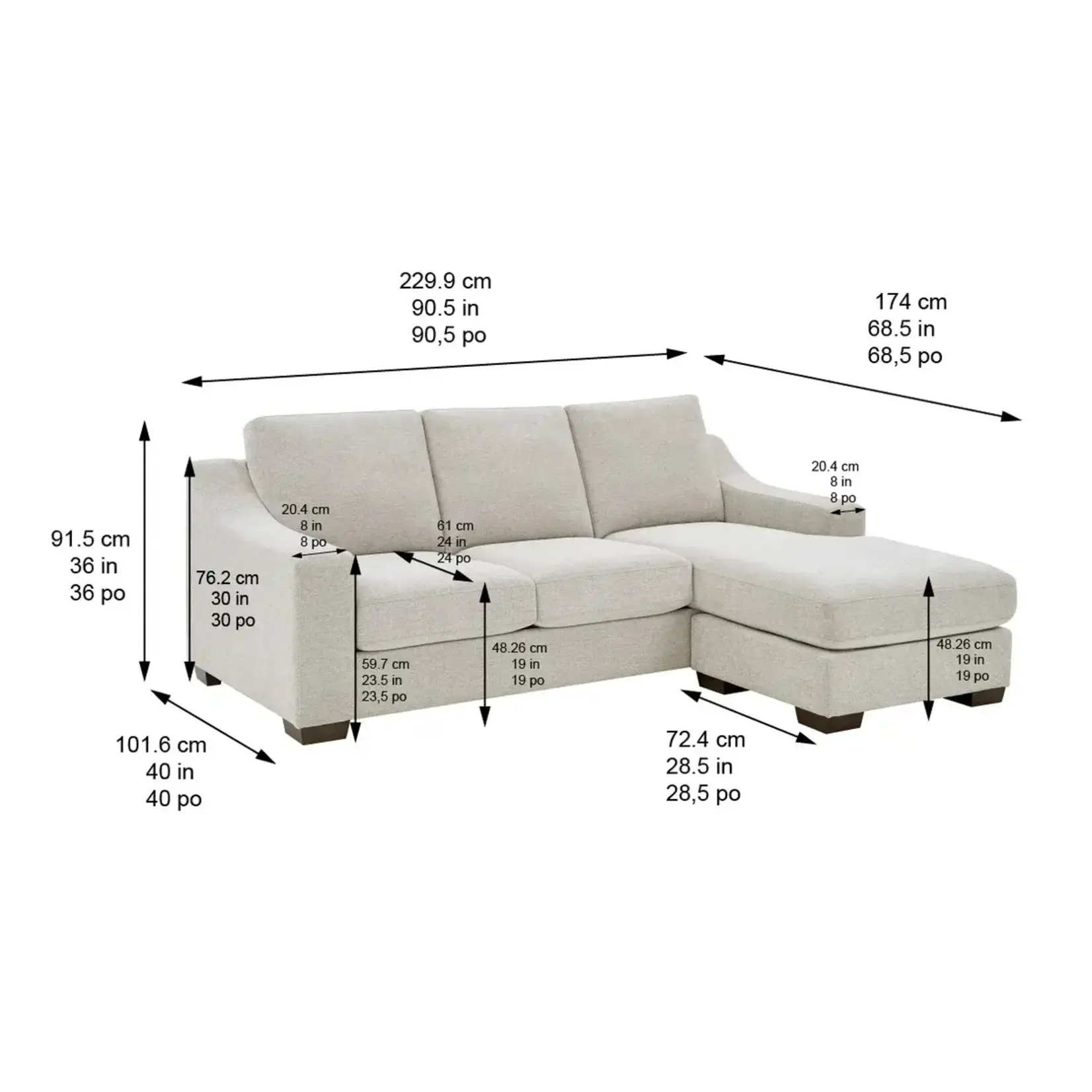 #1756C-8562-30/17 item 1695559 Thomasville Dillard 2-piece Fabric Sofa with Reversible Chaise
