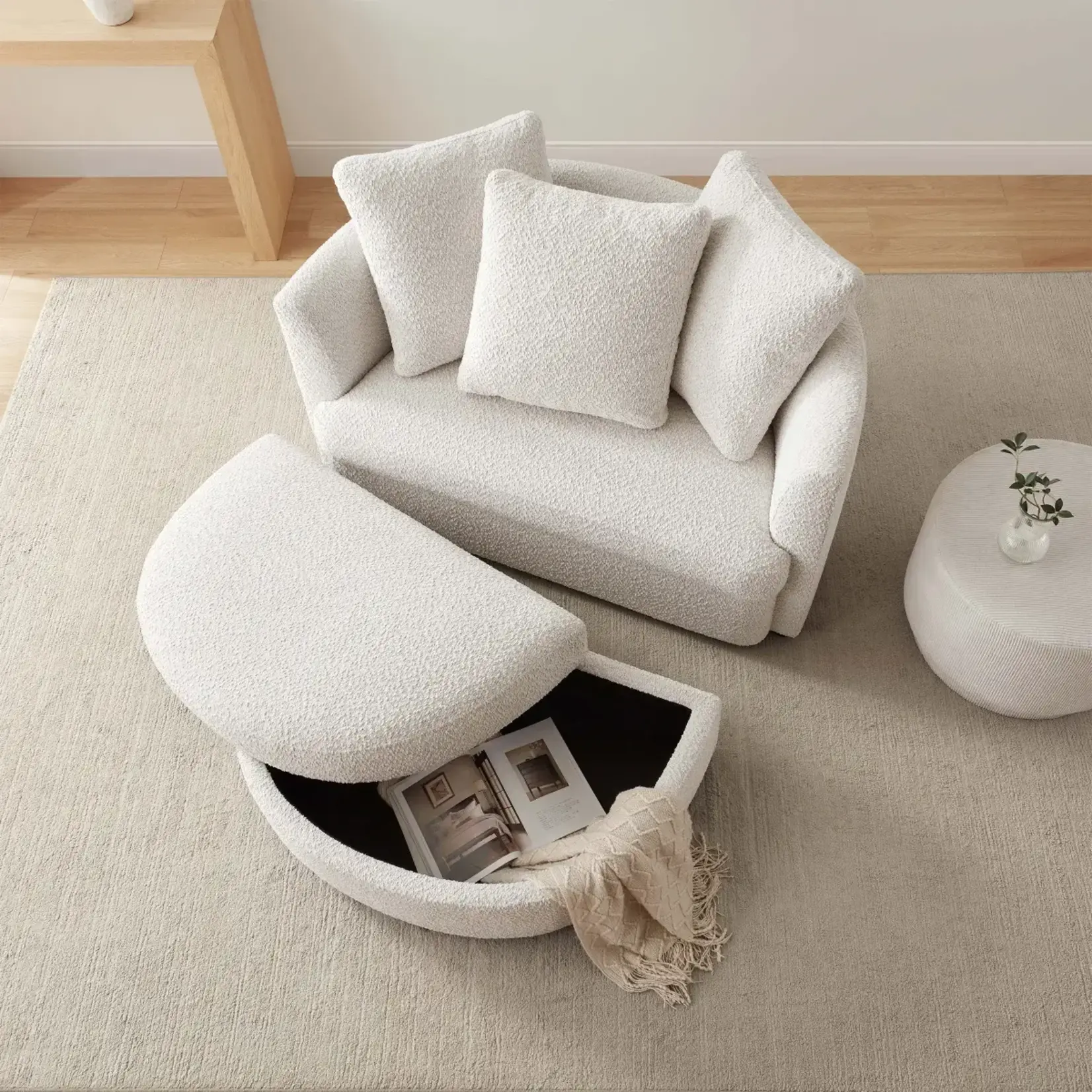 #1783227 Holley Oversized Fabric Accent Chair with Storage Ottoman