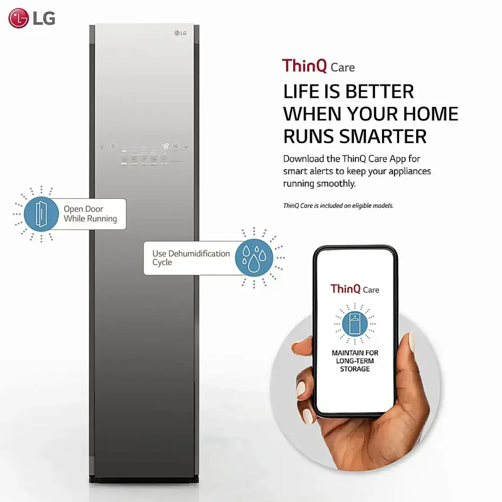 LG #S3MFBN - LG Styler SMART Steam Closet in Mirrored Finish with TrueSteam Technology and Moving Hangers