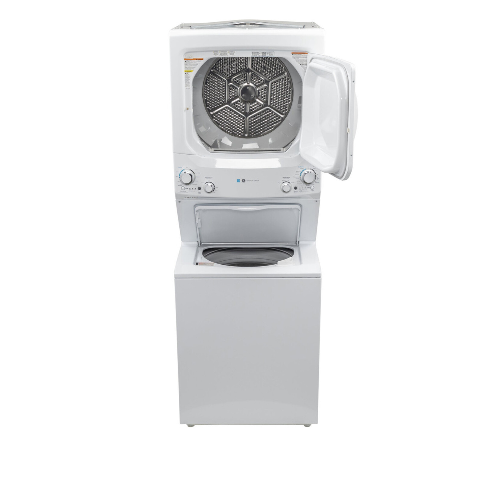 GE #GUD27EESNWW  GE Unitized Spacemaker® ENERGY STAR® 3.9 cu. ft. Capacity Washer with Stainless Steel Basket and 5.9 cu. ft. Capacity Electric Dryer