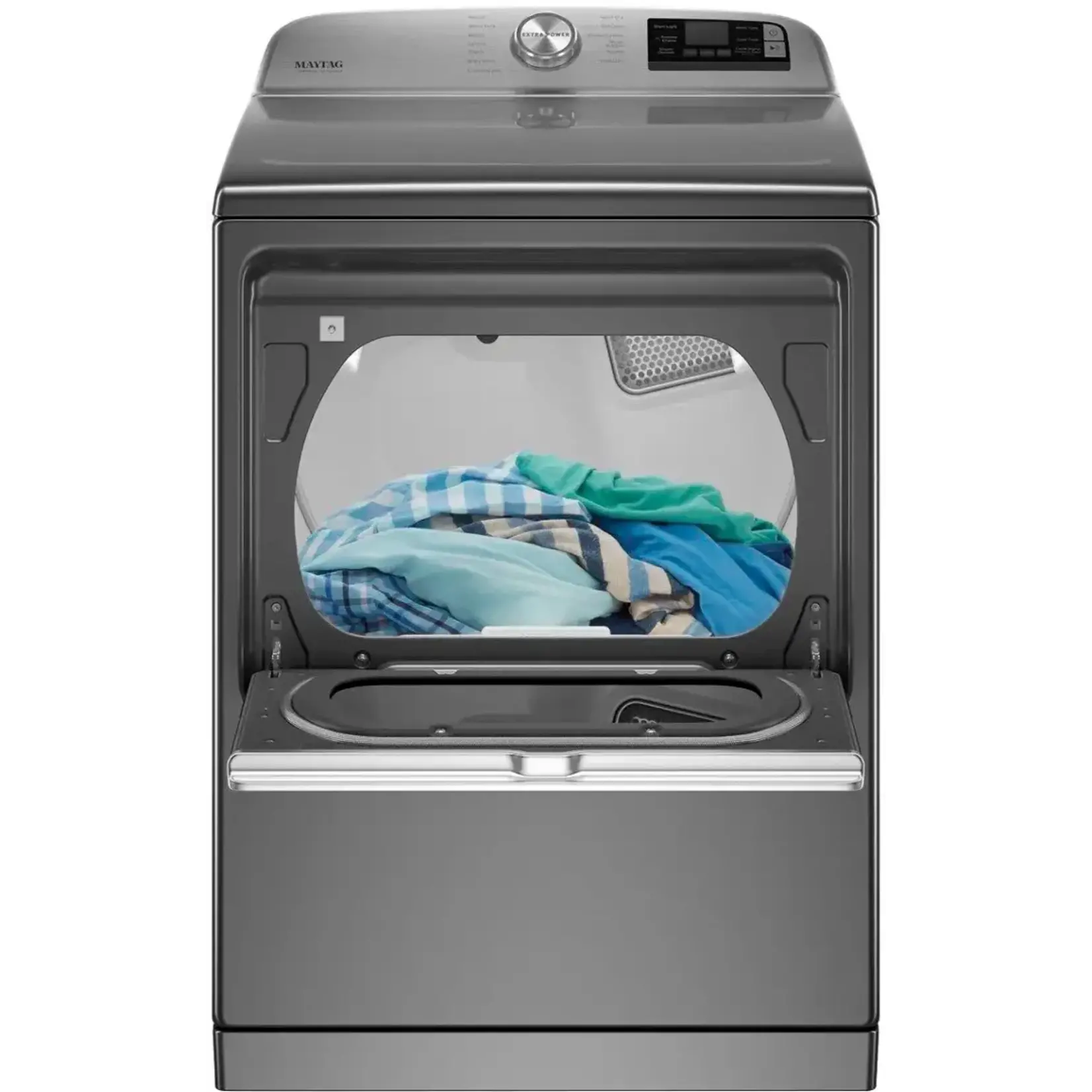 Maytag #MED7230HC  7.4 cu. ft. 240-Volt Smart Capable Metallic Slate Electric Vented Dryer with Hamper Door and Steam, ENERGY STAR