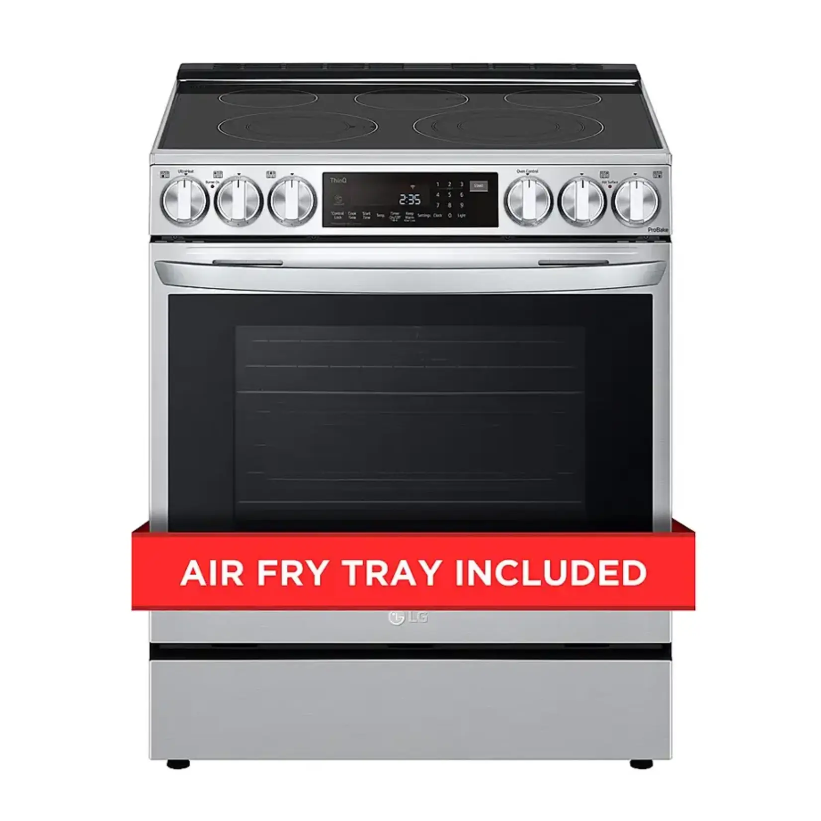 LG CPS-LSEL6335FE - LG 30 in. 6.3 cu. ft. 5 Burner Element Slide-In Electric Range in PrintProof Stainless Steel w/ Instaview, Air Fry, ProBake