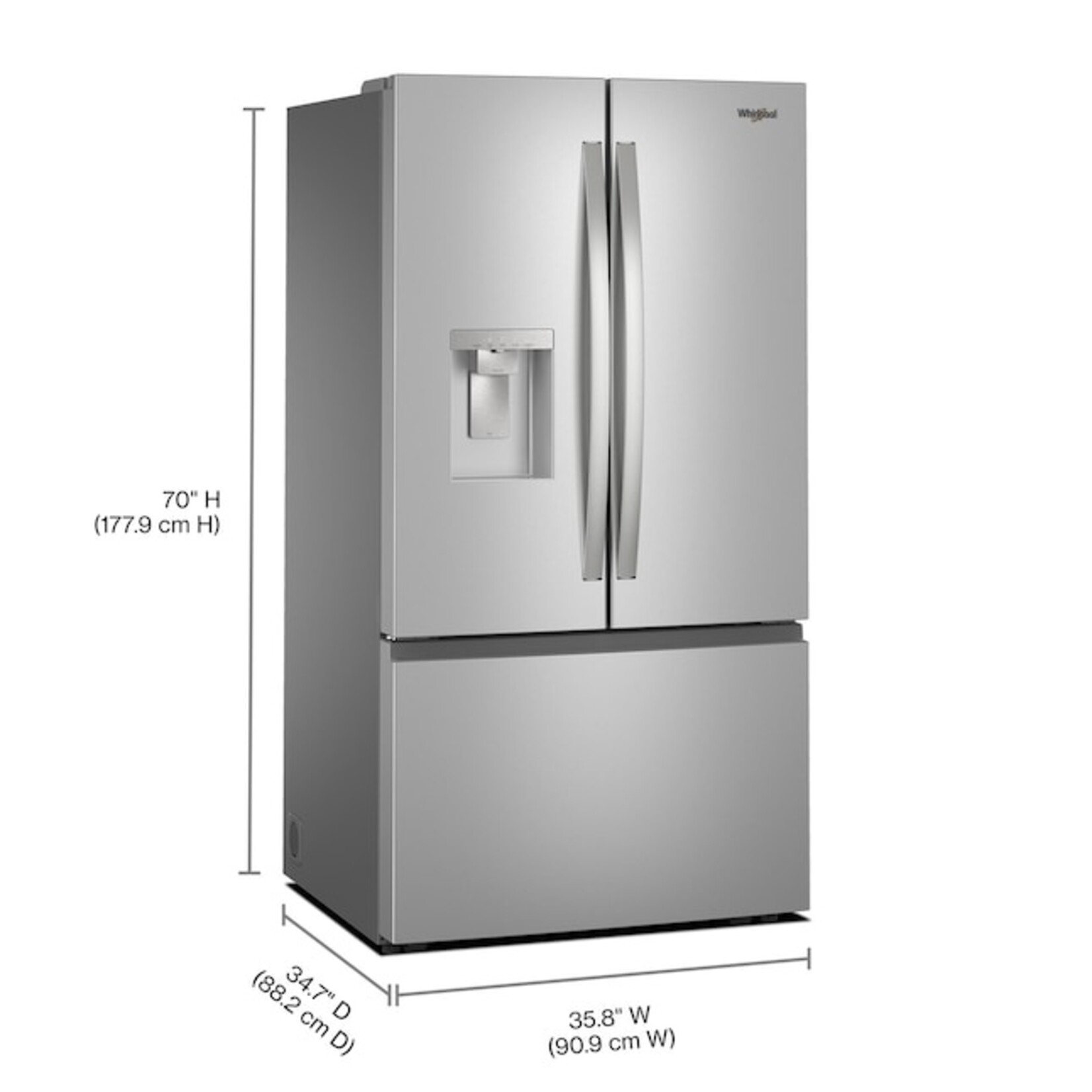 Whirlpool #WRFF3536SZ - Whirlpool Standard-Depth 29.58-cu ft 3 -Door French Door Refrigerator with Ice Maker with Water and Ice Dispenser ( Fingerprint Resistant Stainless Finish )