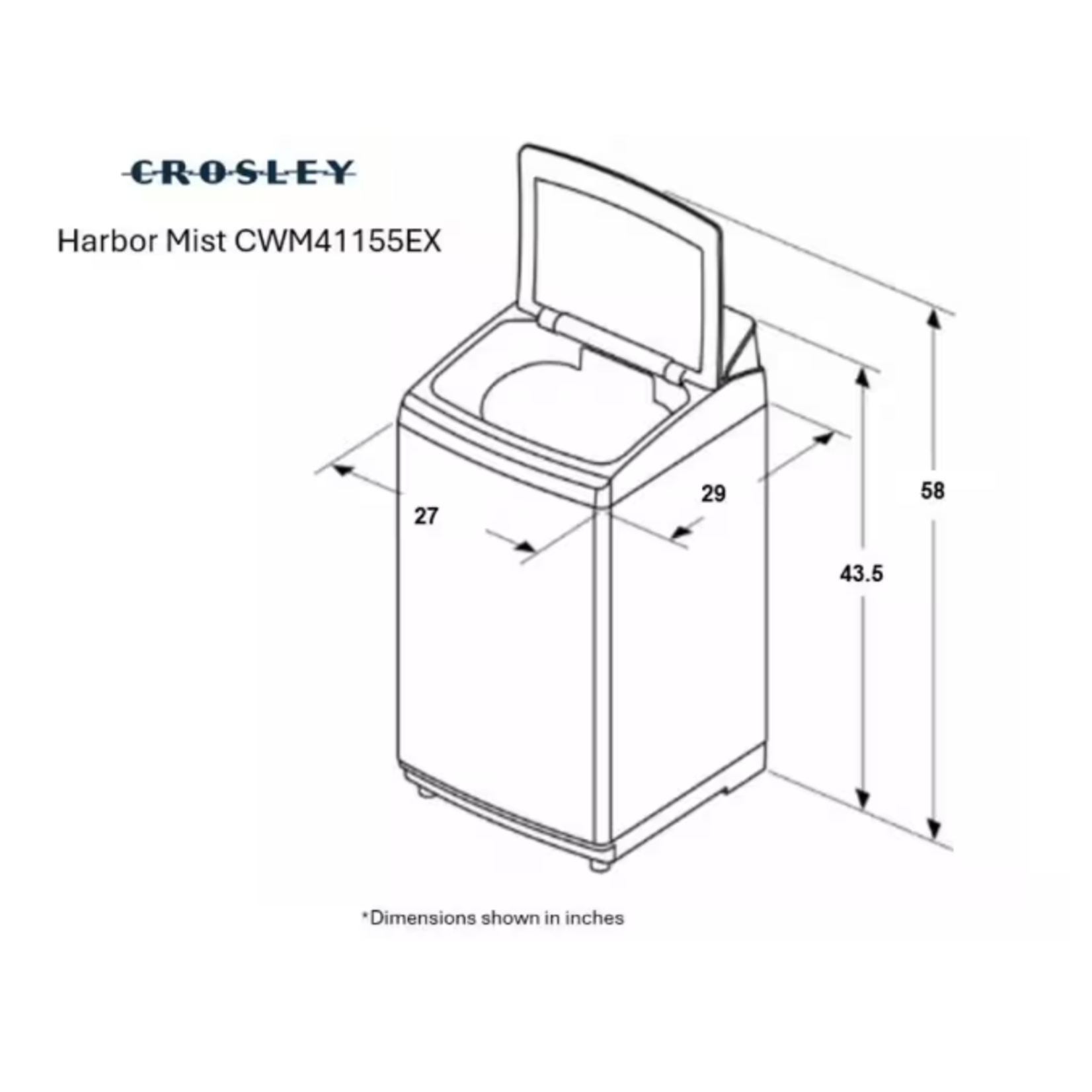 Crosley #CWM41155EX - Crosley 4.1 cu. ft. Top-Load Washer with Dual Action Agitator, 8 Wash Cycles and Deep Fill Option in Harbor Mist