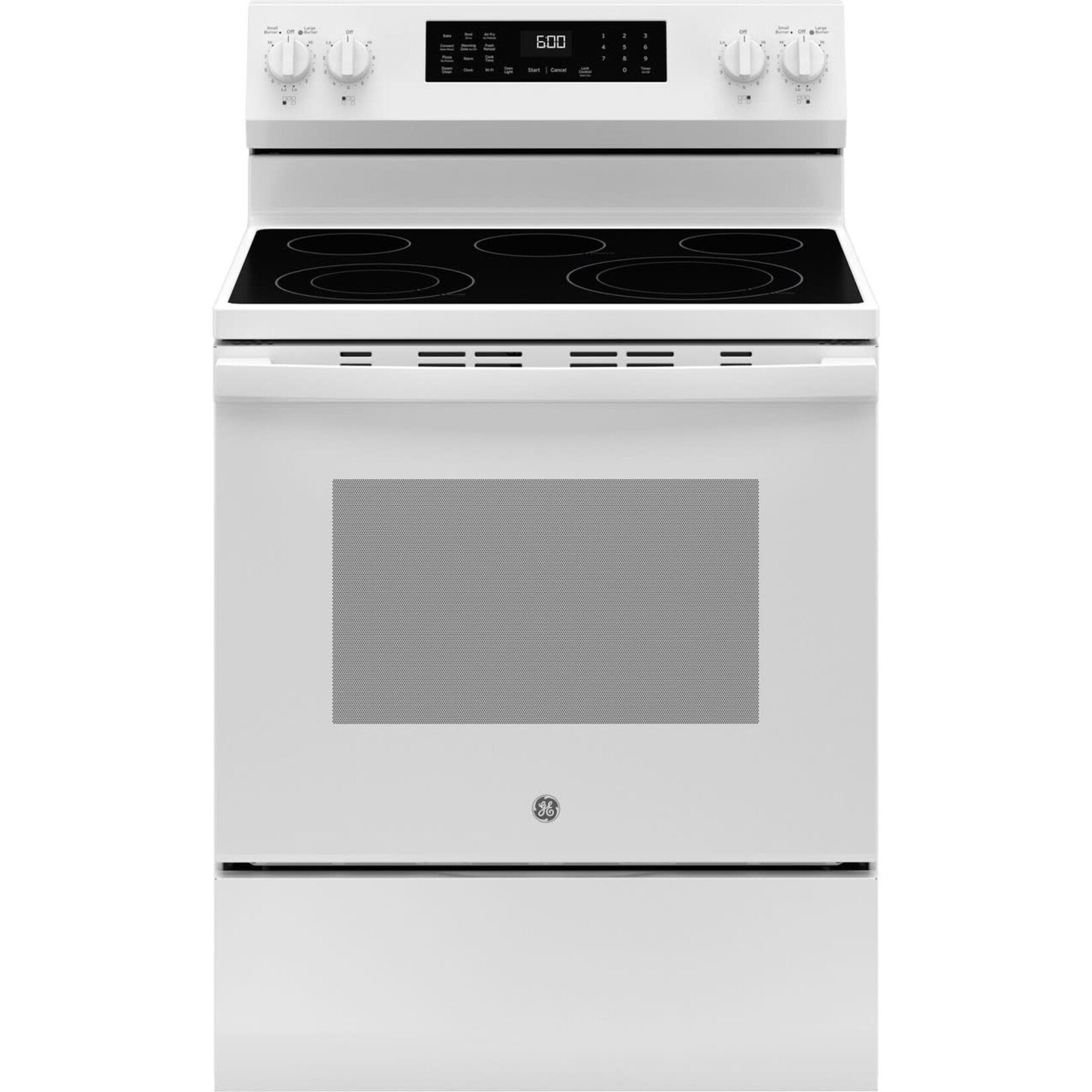 GE GRF600AVWW 30 in. 5 Burner Element Smart Free-Standing Electric Convection Range in White w/ EasyWash Oven Tray, No-Preheat Air Fry