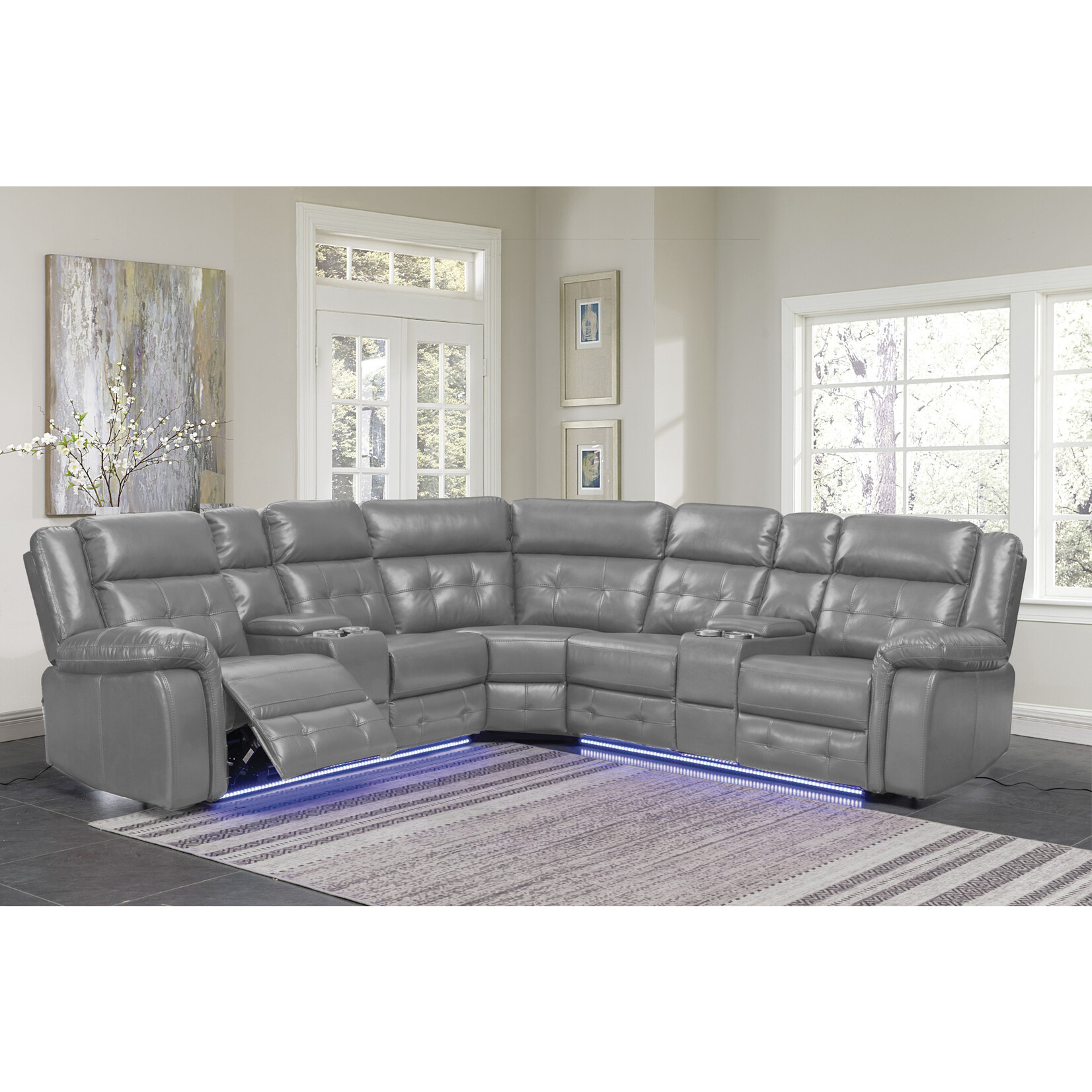Nationwide Furniture Distributors #*U49 - NationwideFD Modern Style 3pc Power Motion Sectional in a Grey Leather Air Fabric