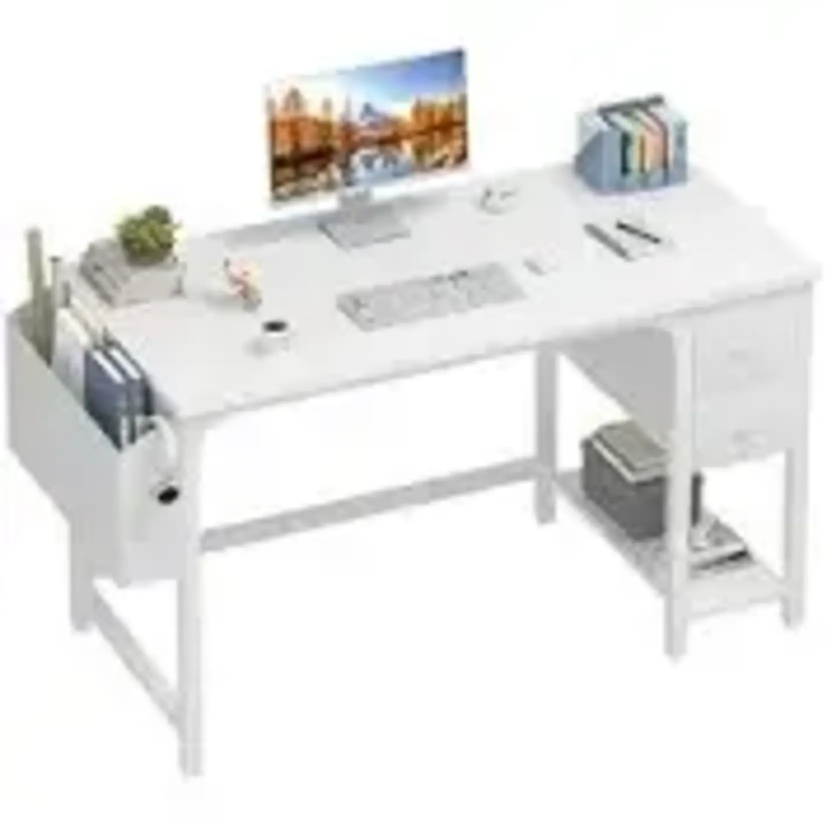 Lufeiya White Small Desk with Drawers - 40 Inch Computer Desk for Small Space Home Office, Modern Simple Study Writing Table PC Desks