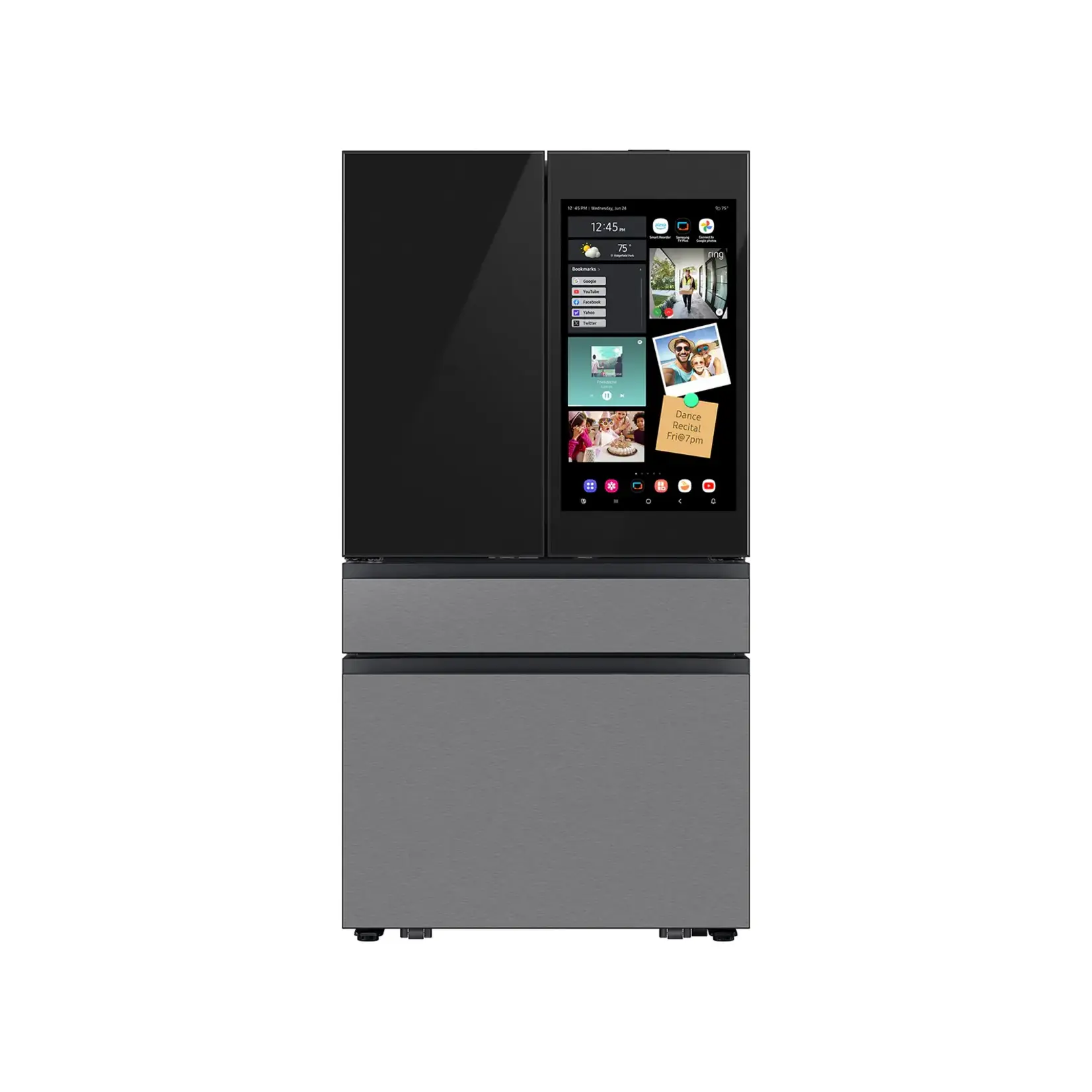 SAMSUNG #*RF90F29AECRAA - Samsung Bespoke Standard-Depth Family Hub 28.6-cu ft 4 -Door 36-in Wide Smart Compatible French Door Refrigerator with Dual Ice Maker with Water Dispenser and Door within Door ( Charcoal Glass Top with Stainless Steel Bottom Panels )