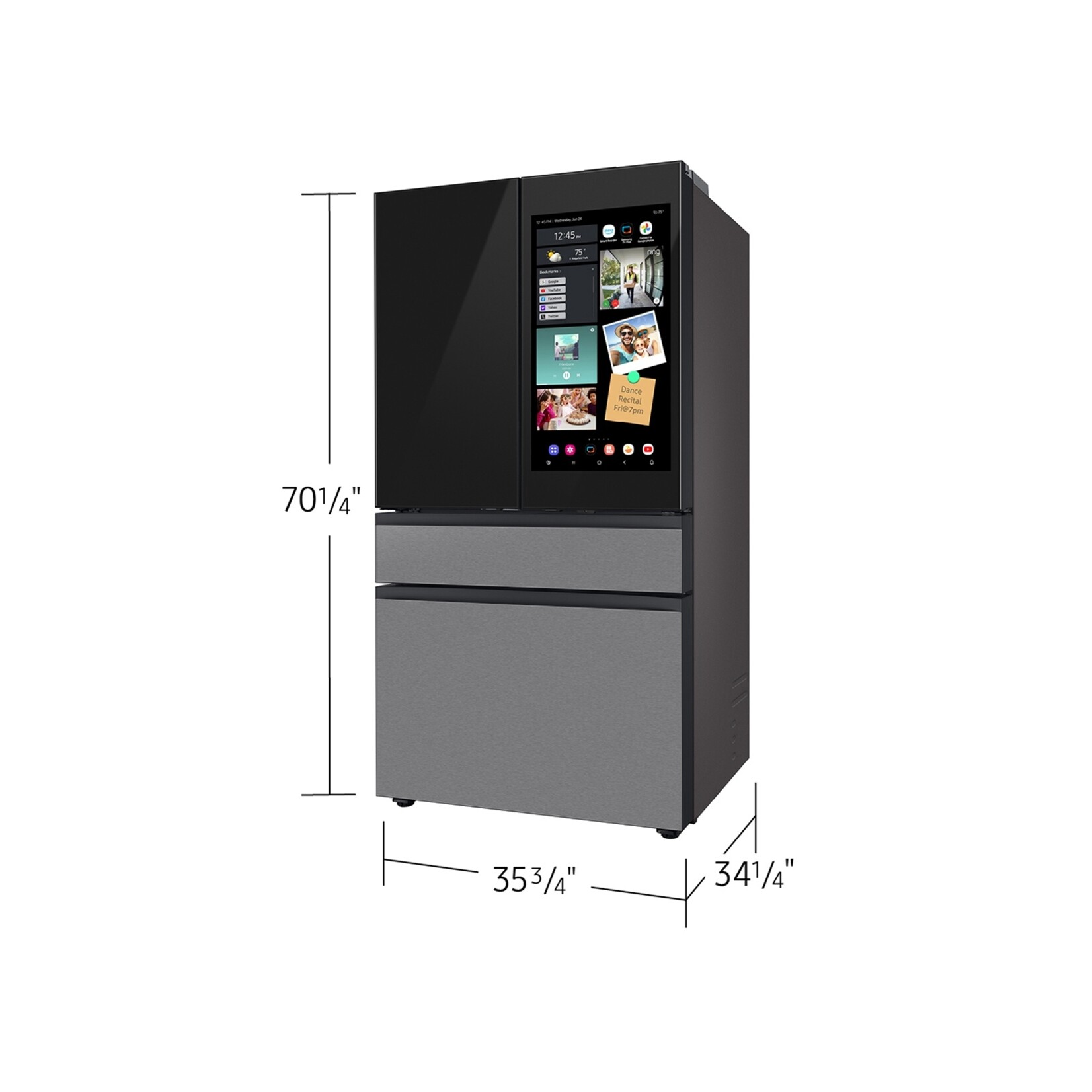 SAMSUNG #*RF90F29AECRAA - Samsung Bespoke Standard-Depth Family Hub 28.6-cu ft 4 -Door 36-in Wide Smart Compatible French Door Refrigerator with Dual Ice Maker with Water Dispenser and Door within Door ( Charcoal Glass Top with Stainless Steel Bottom Panels )