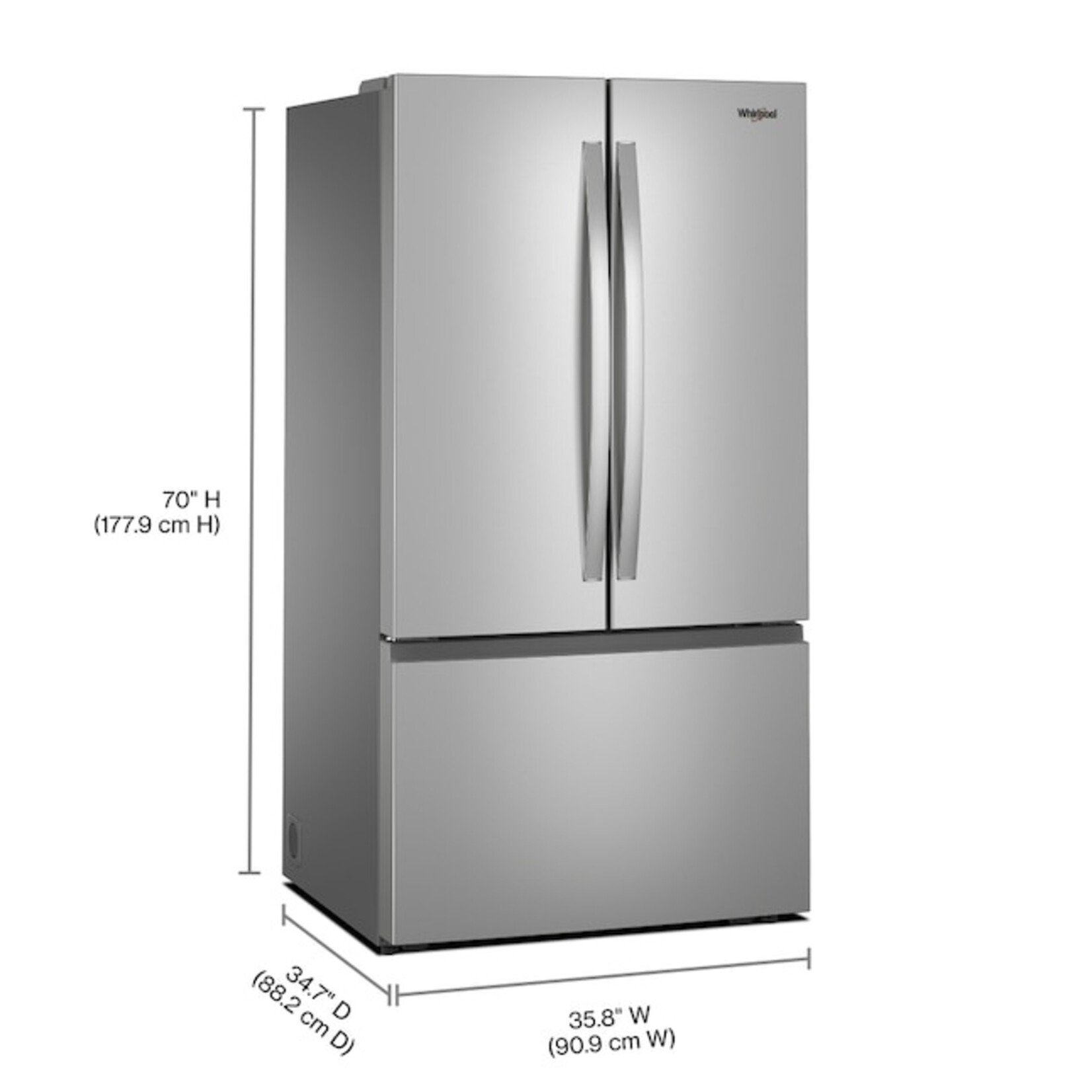 Whirlpool #*WRFF3136SZ - Whirlpool 36 in. 31 cu ft. Freestanding French Door Refrigerator in Fingerprint Resistant Stainless Finish with Ice Maker