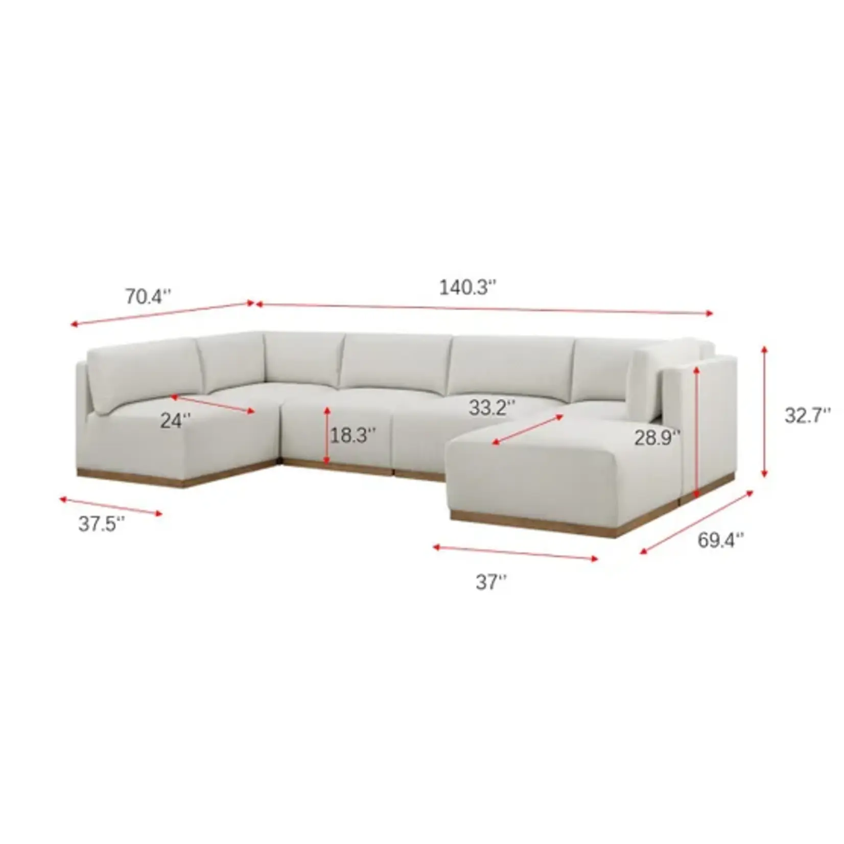 Henredon #1695539 - Henredon Murphy Fabric Modular Sectional with Ottoman in Cream Colored