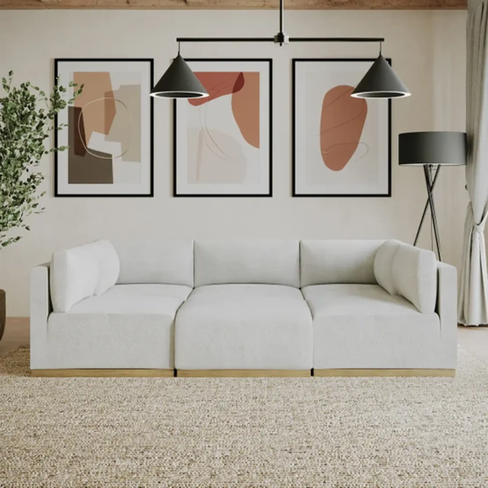 Henredon #1695539 - Henredon Murphy Fabric Modular Sectional with Ottoman in Cream Colored