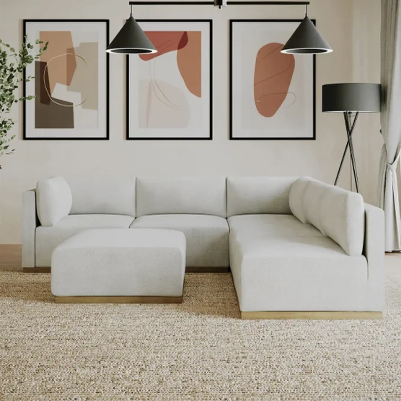 Henredon #1695539 - Henredon Murphy Fabric Modular Sectional with Ottoman in Cream Colored