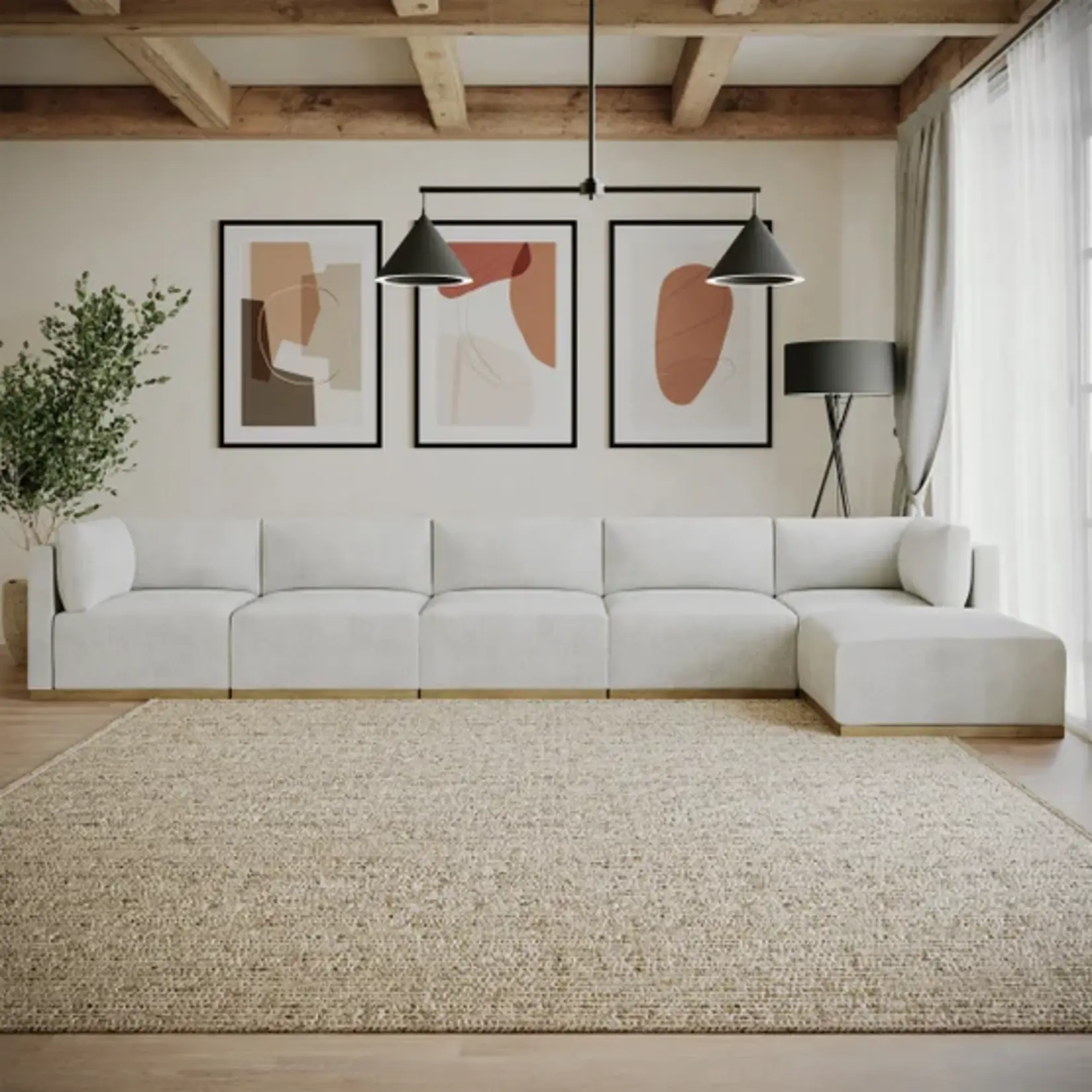 Henredon #1695539 - Henredon Murphy Fabric Modular Sectional with Ottoman in Cream Colored