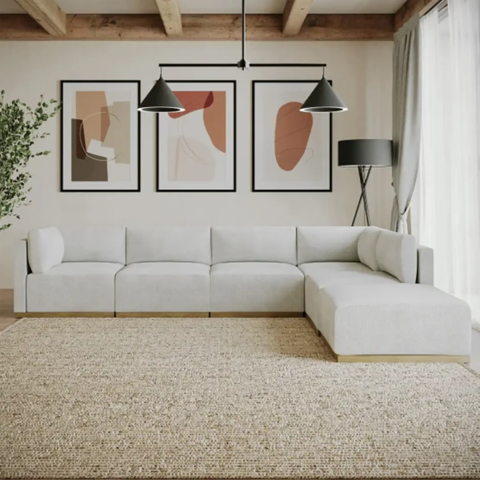 Henredon #1695539 - Henredon Murphy Fabric Modular Sectional with Ottoman in Cream Colored