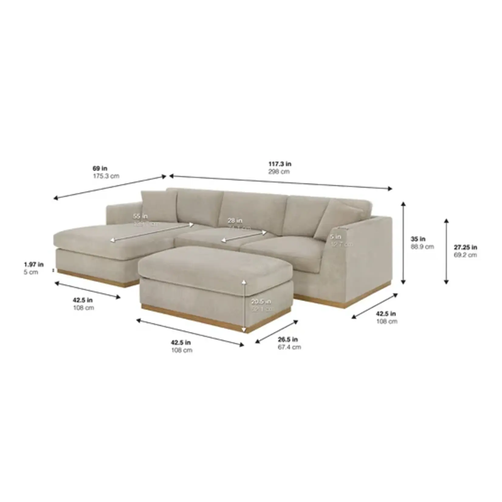 Henredon #1861812 - Henredon Caley Reversible Sofa Chaise with Ottoman