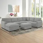 #1782807 - Thomasville Langdon Fabric Sectional with Chaise and Storage Ottoman, Gray
