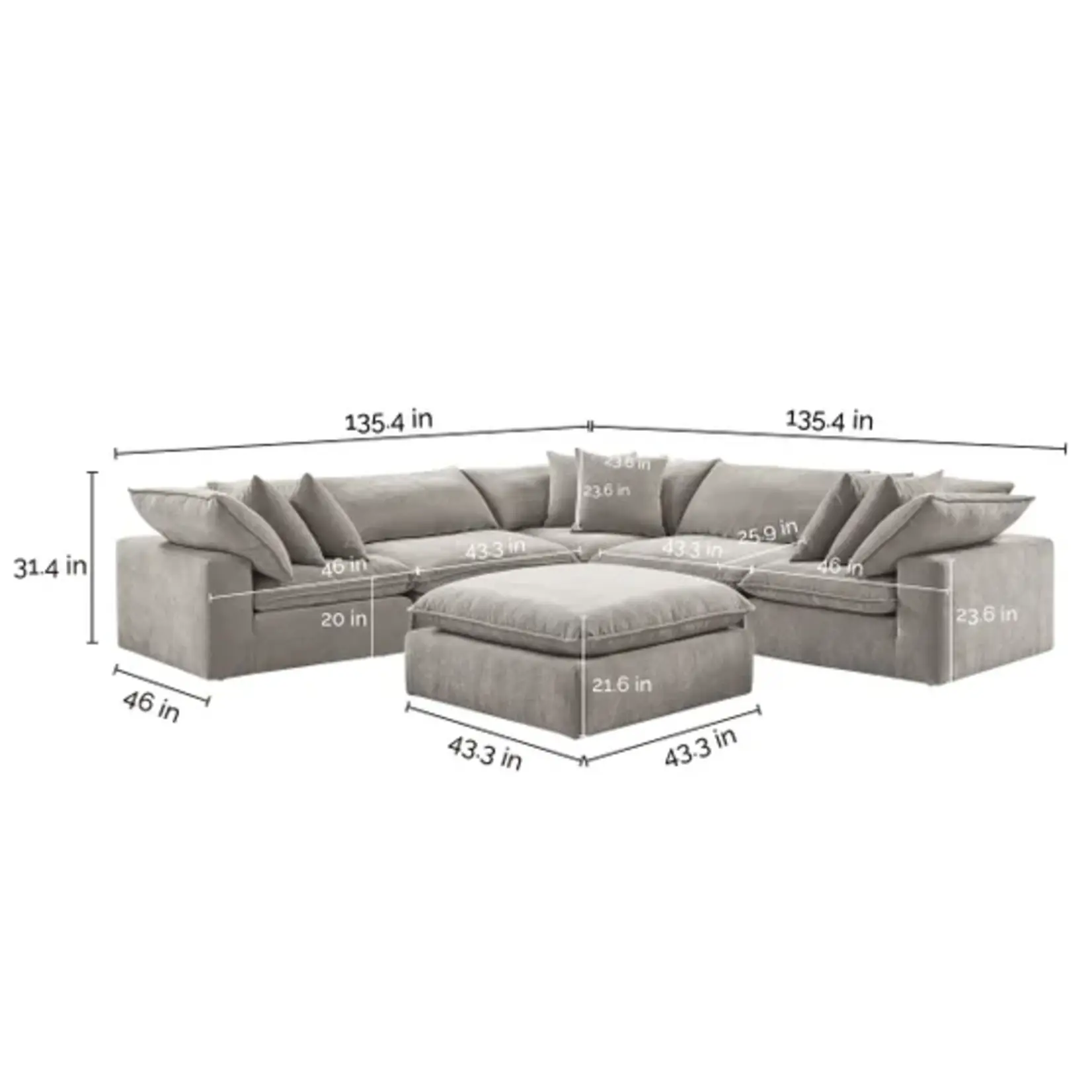 #1783065 - Sereen 6-piece Fabric Modular Sectional, Taupe