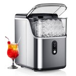 VIBEKIO 9.1 in. 35 lb. Nugget Ice Countertop Portable Ice Maker in Stainless Steel with 6-Minute Ice Ready and Auto-Cleaning
