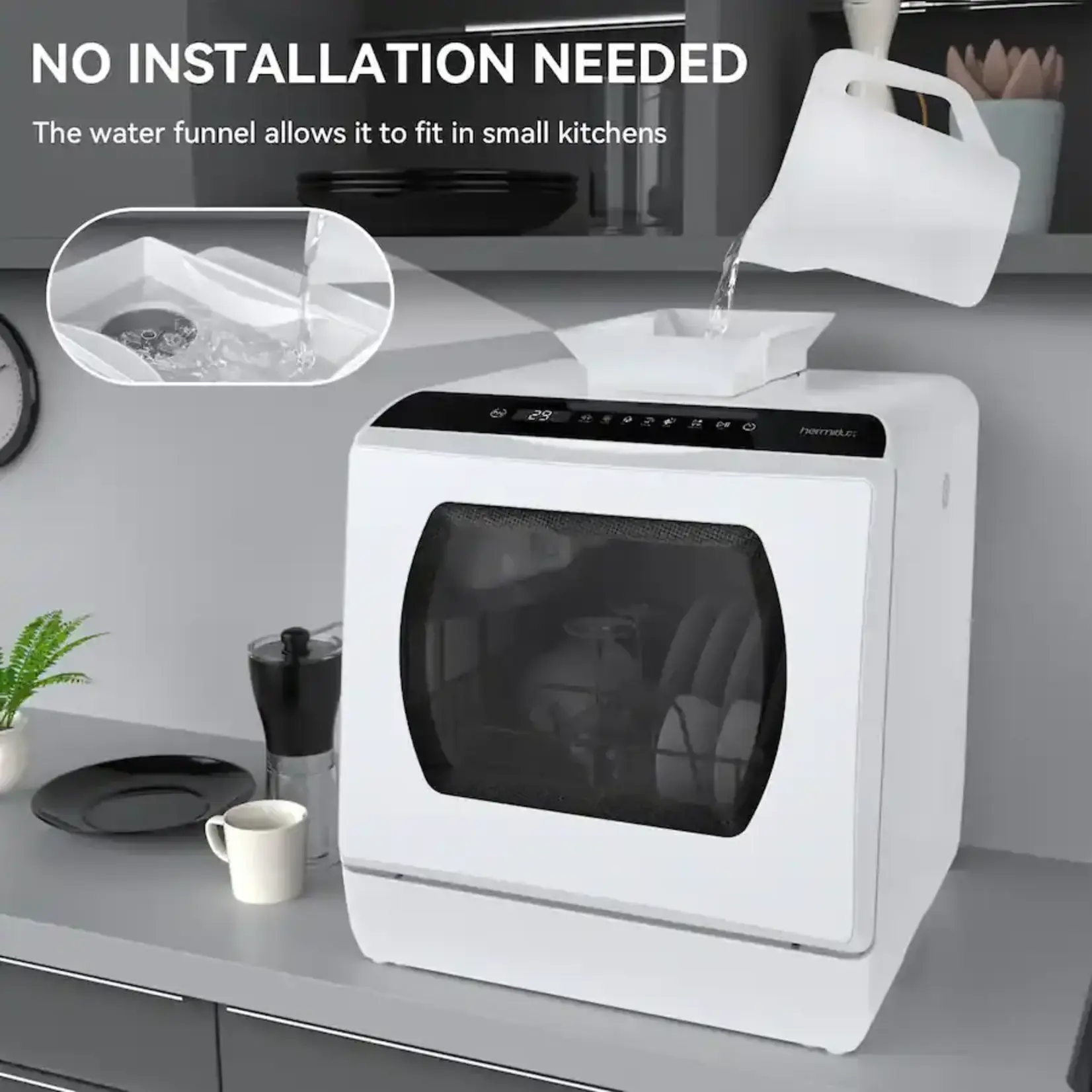 #DW-01 - 16.5 in. Countertop Dishwasher in White with 3-Cycles, 6-Modes, 4-Place Settings Capacity, 40 dBA