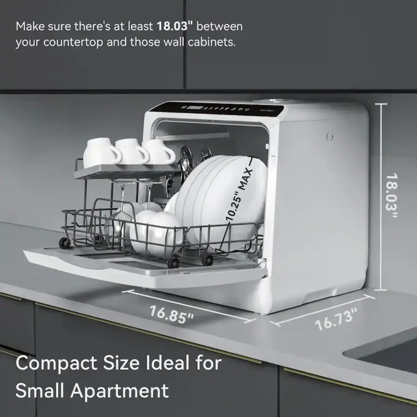 SIMZLIFE 16.5 in. Countertop Dishwasher in White with 3-Cycles, 6-Modes, 4-Place Settings Capacity, 40 dBA