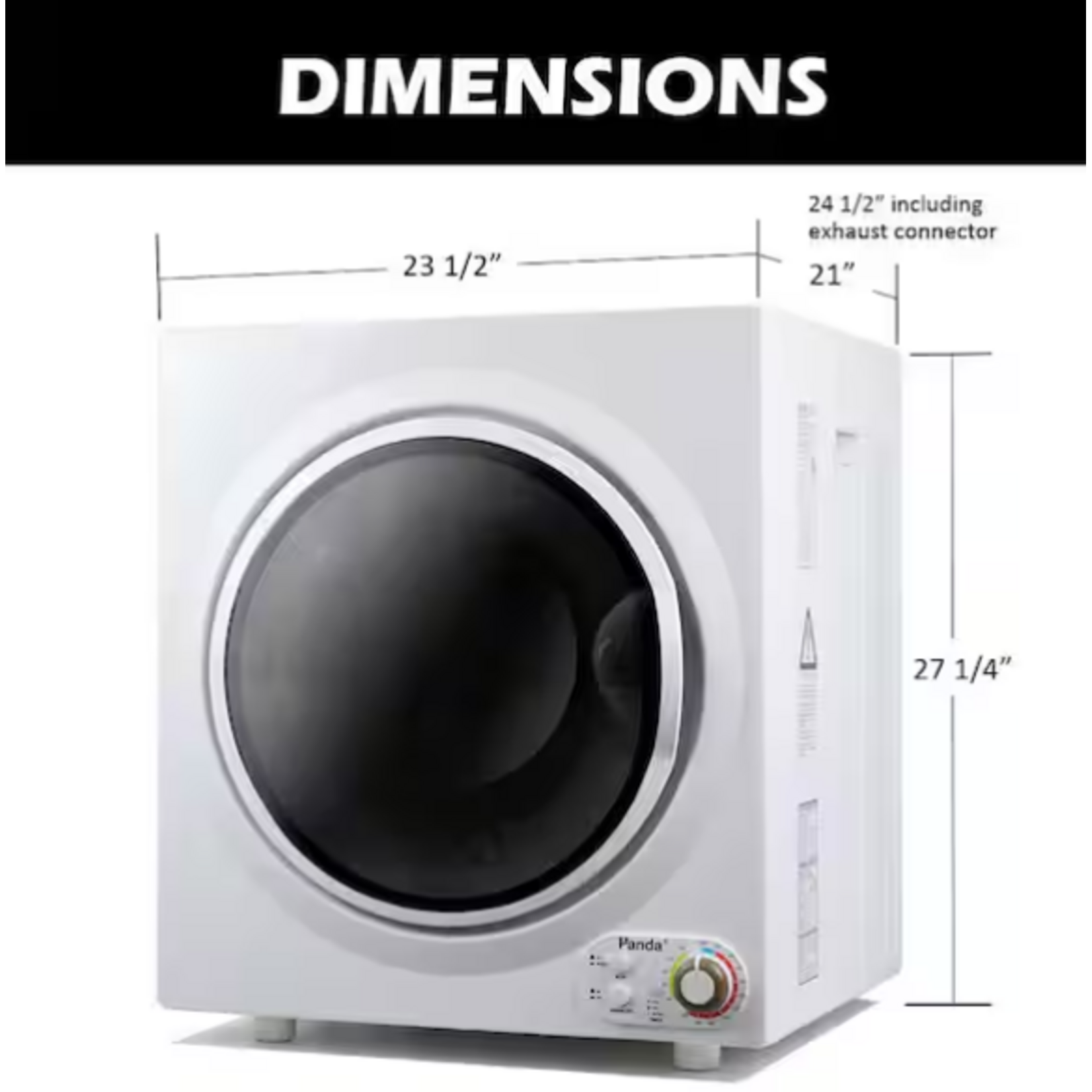 3.5 cu.ft. 110-Volt Compact Portable Electric Laundry Dryer, White and Black