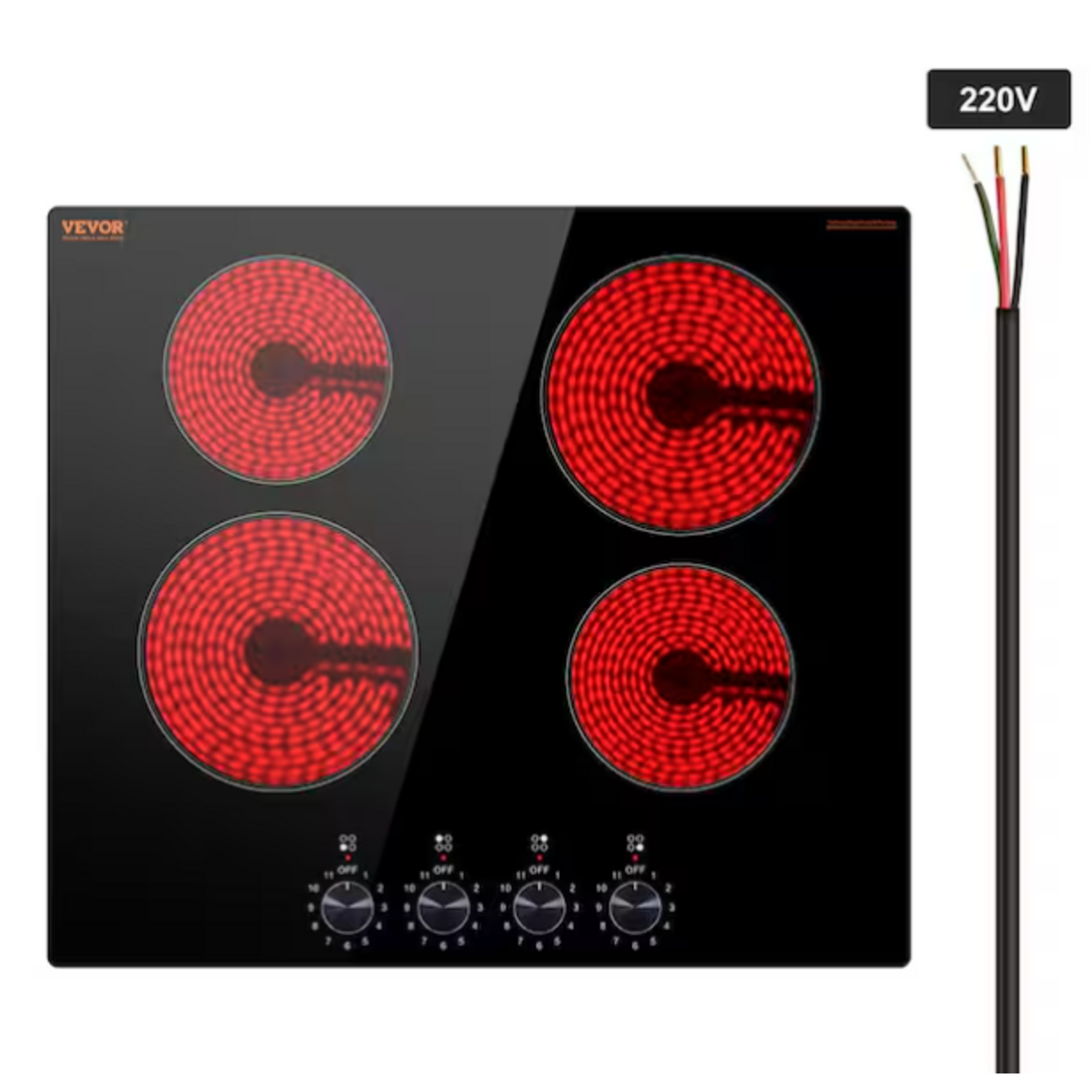 VEVOR #LT4-79 - VEVOR Black Elements Electric Cooktop 24 in. 4-Burners Built-in Electric Stove Top 6000-Watt Ceramic Top Radiant Cooktop