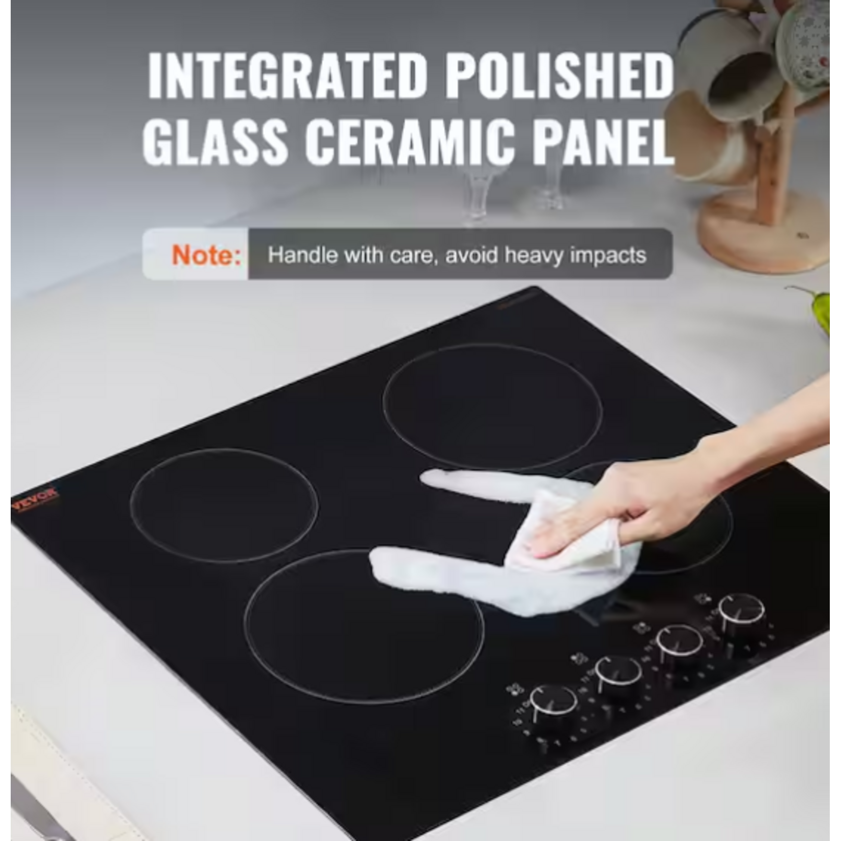 #LT4-79 - VEVOR Black Elements Electric Cooktop 24 in. 4-Burners Built-in Electric Stove Top 6000-Watt Ceramic Top Radiant Cooktop