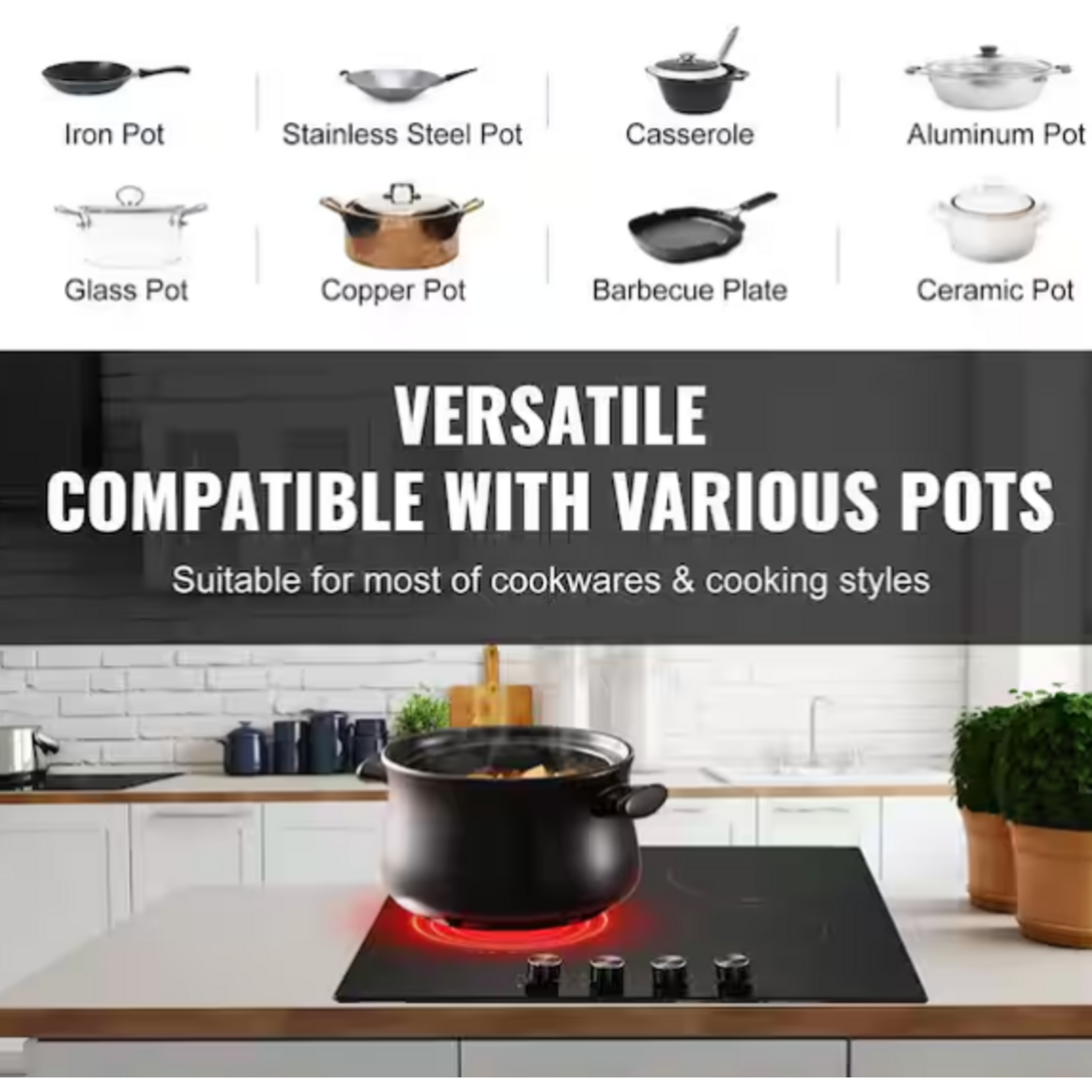 #LT4-79 - VEVOR Black Elements Electric Cooktop 24 in. 4-Burners Built-in Electric Stove Top 6000-Watt Ceramic Top Radiant Cooktop