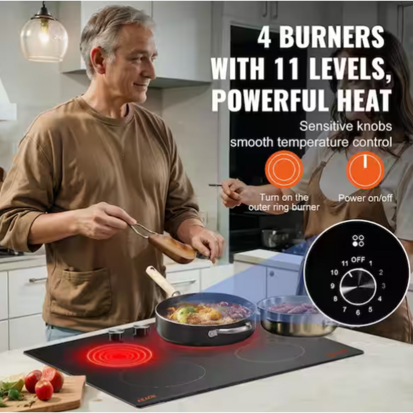 #LT4-79 - VEVOR Black Elements Electric Cooktop 24 in. 4-Burners Built-in Electric Stove Top 6000-Watt Ceramic Top Radiant Cooktop