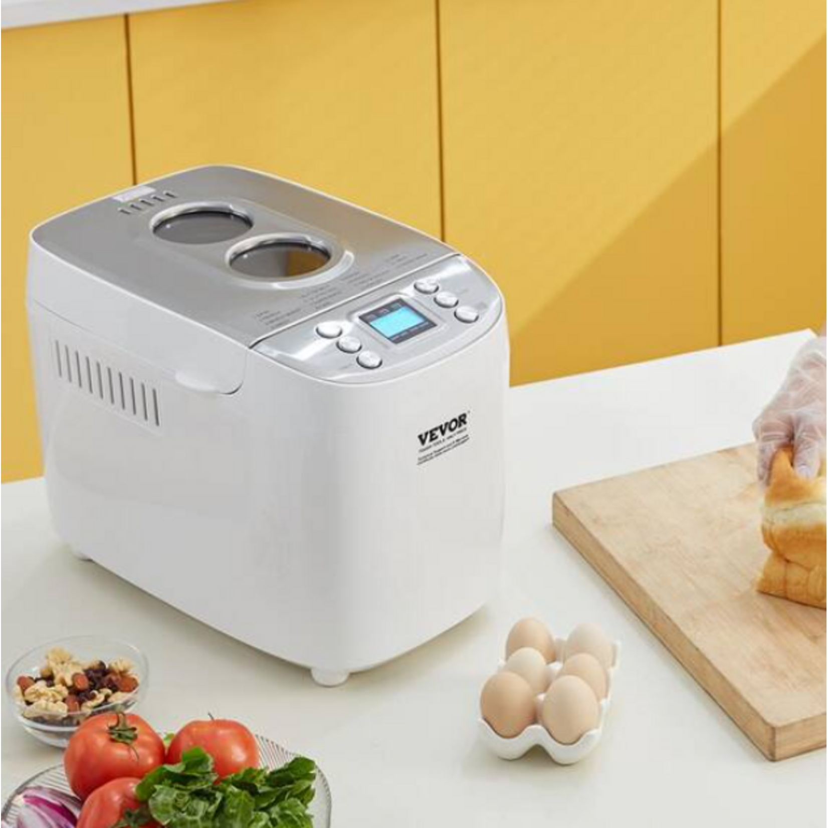 #BM8902-A - VEVOR Bread Maker, 15-in-1 3 lbs. Dough Machine, Nonstick Ceramic Pan Automatic Breadmaker with Gluten Free Setting White