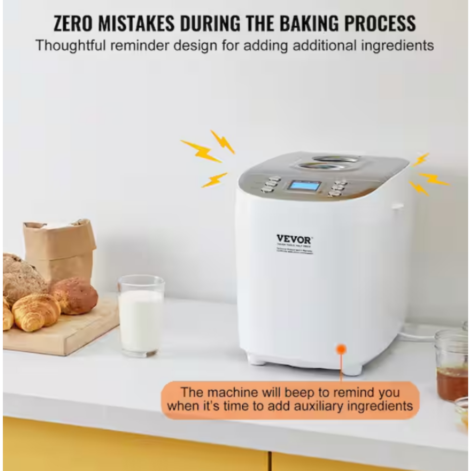 #BM8902-A - VEVOR Bread Maker, 15-in-1 3 lbs. Dough Machine, Nonstick Ceramic Pan Automatic Breadmaker with Gluten Free Setting White