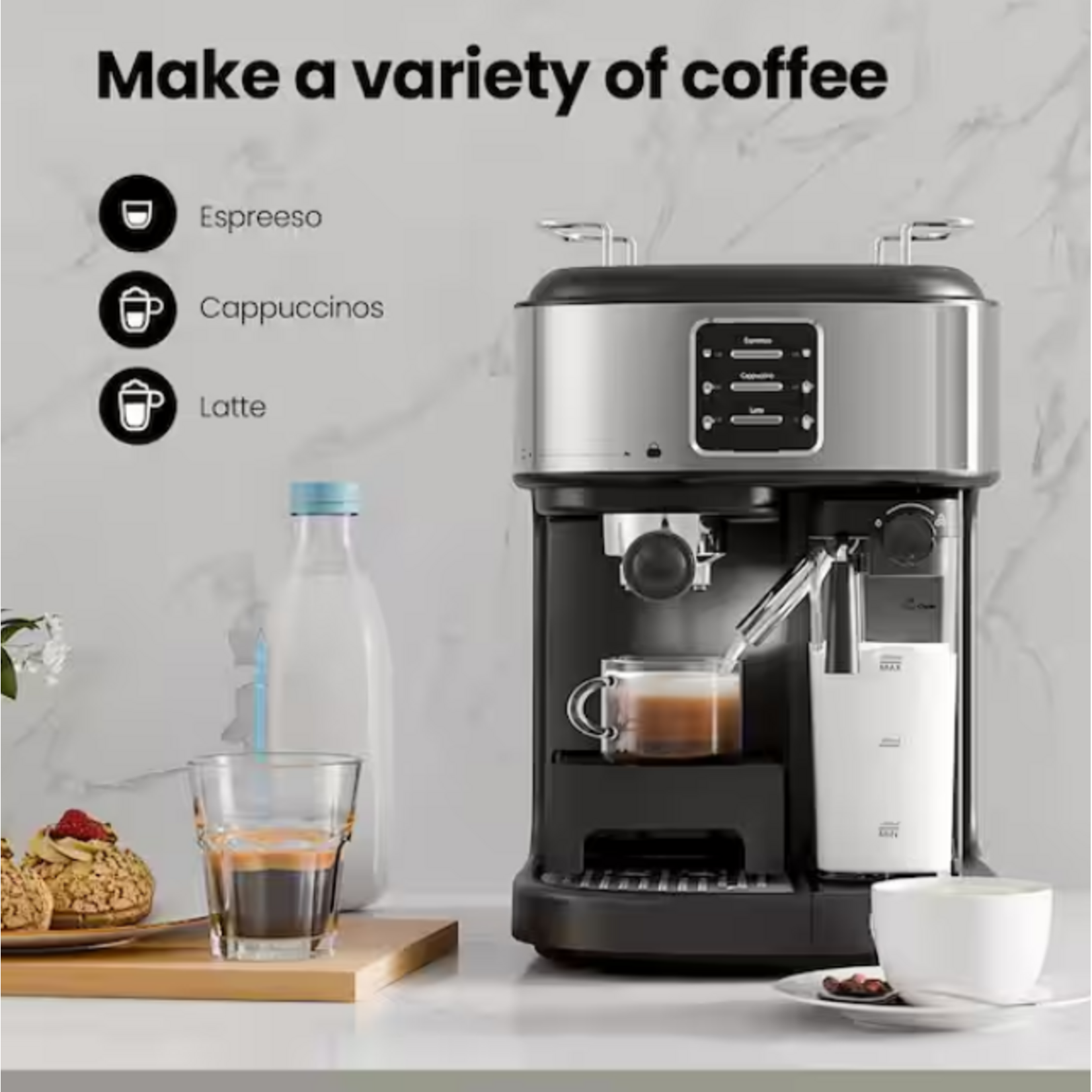 #CM5411C-UL - COWSAR 5 Cup Stainless Steel Semi-Automatic Espresso Machine, 20 Bar Latte Machine with Automatic Milk Frother