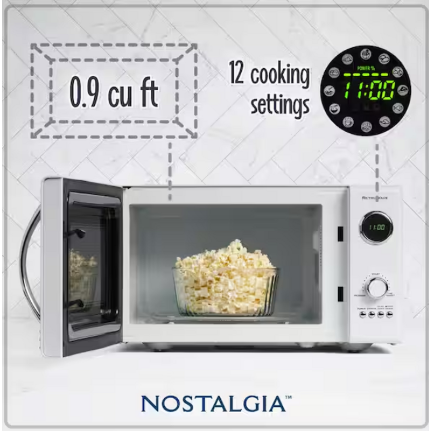 Retro Series 19.5 in. Wide 0.9 cu. ft. 800-Watt Countertop Microwave in White